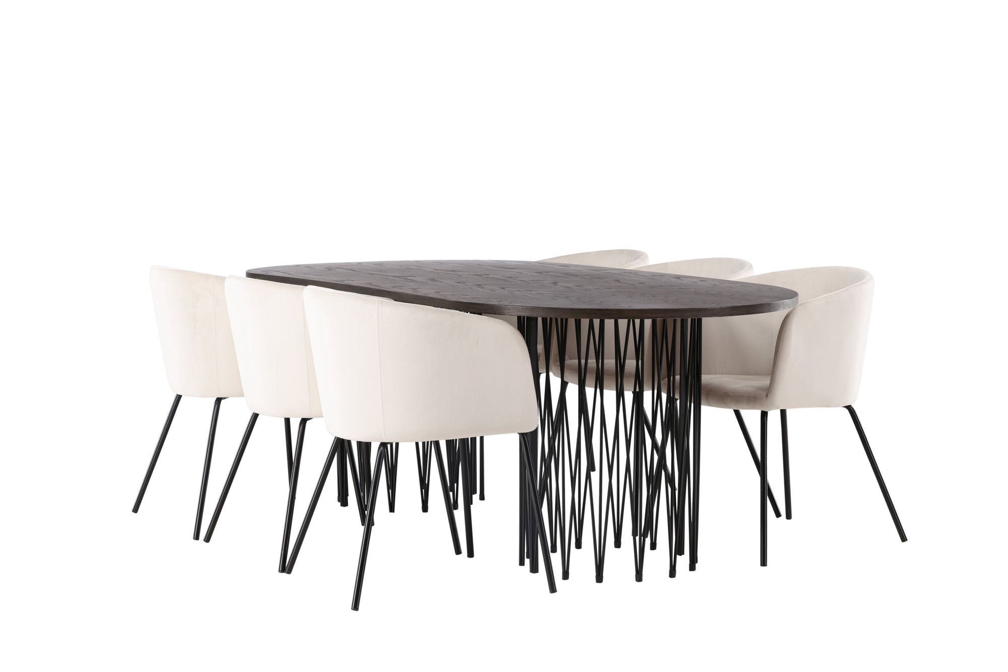 Venture Home Stone oval spisebord - Black / Mocca Veneer +Berit stol - Black / Beige Velvet _6