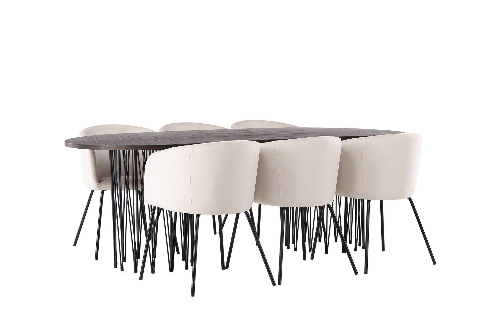 Venture Home Stone oval spisebord - Black / Mocca Veneer +Berit stol - Black / Beige Velvet _6