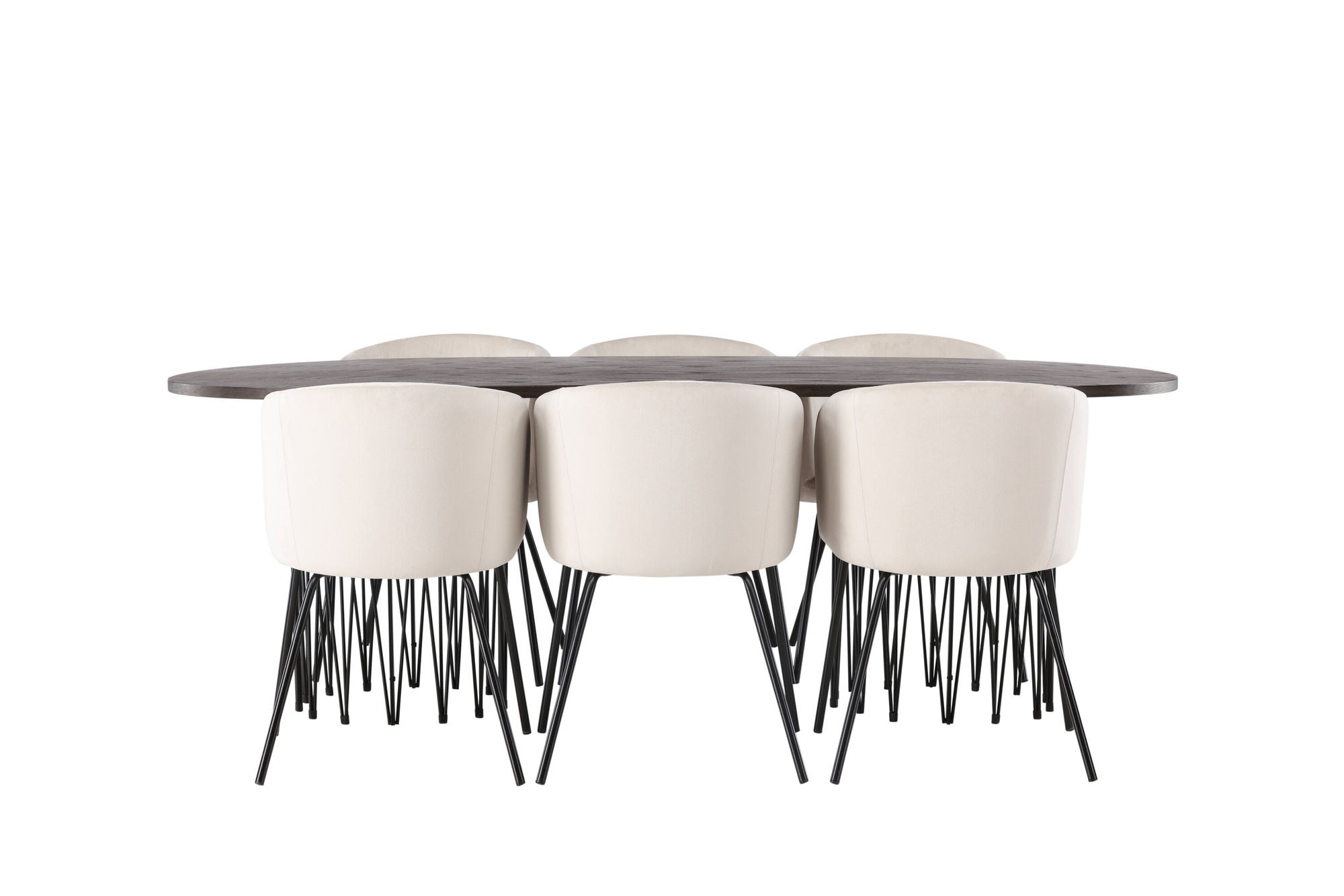 Venture Home Stone oval spisebord - Black / Mocca Veneer +Berit stol - Black / Beige Velvet _6