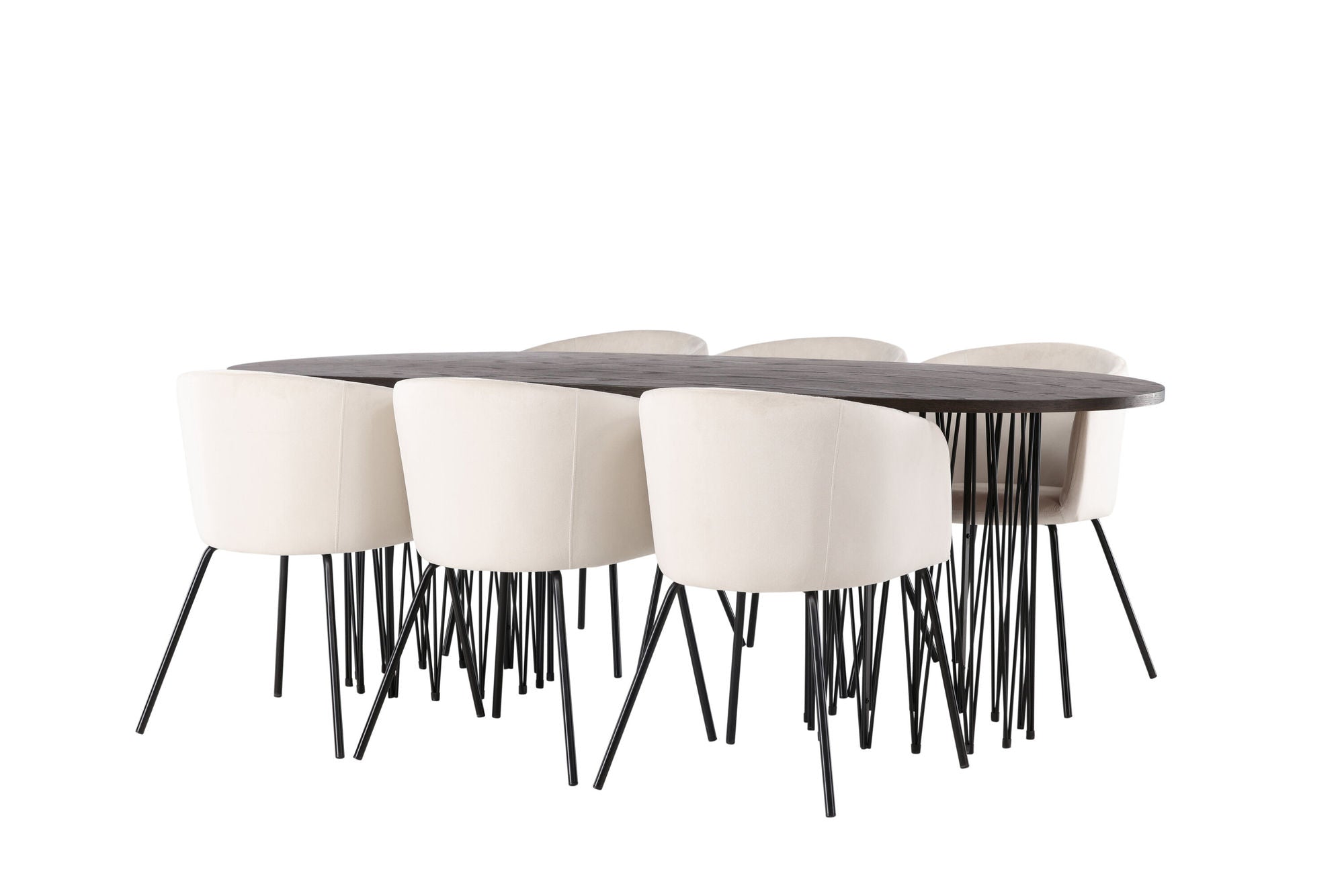 Venture Home Stone oval spisebord - Black / Mocca Veneer +Berit stol - Black / Beige Velvet _6