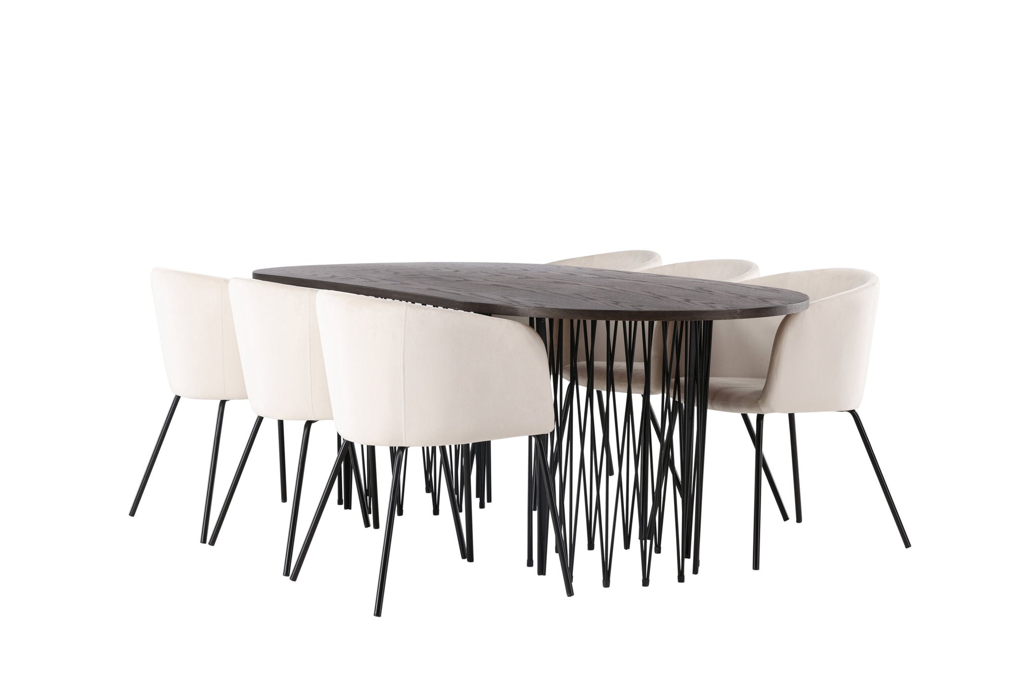 Venture Home Stone oval spisebord - Black / Mocca Veneer +Berit stol - Black / Beige Velvet _6