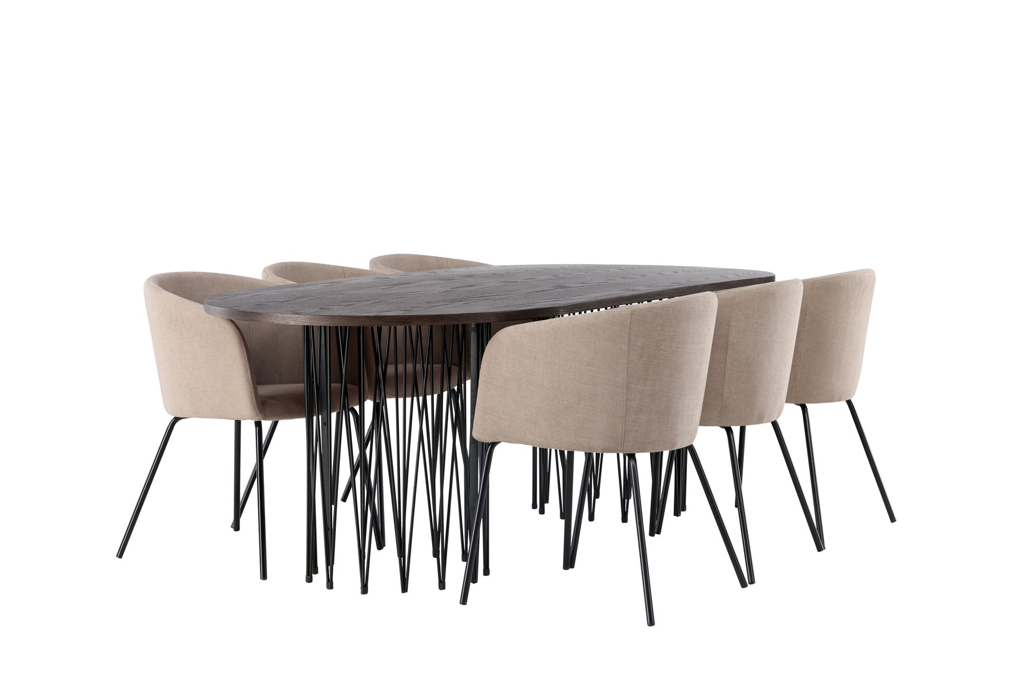 Venture Home Stone oval spisebord - Black / Mocca Veneer +Berit stol - Black / Beige Fabric (Polyester linen ) _6