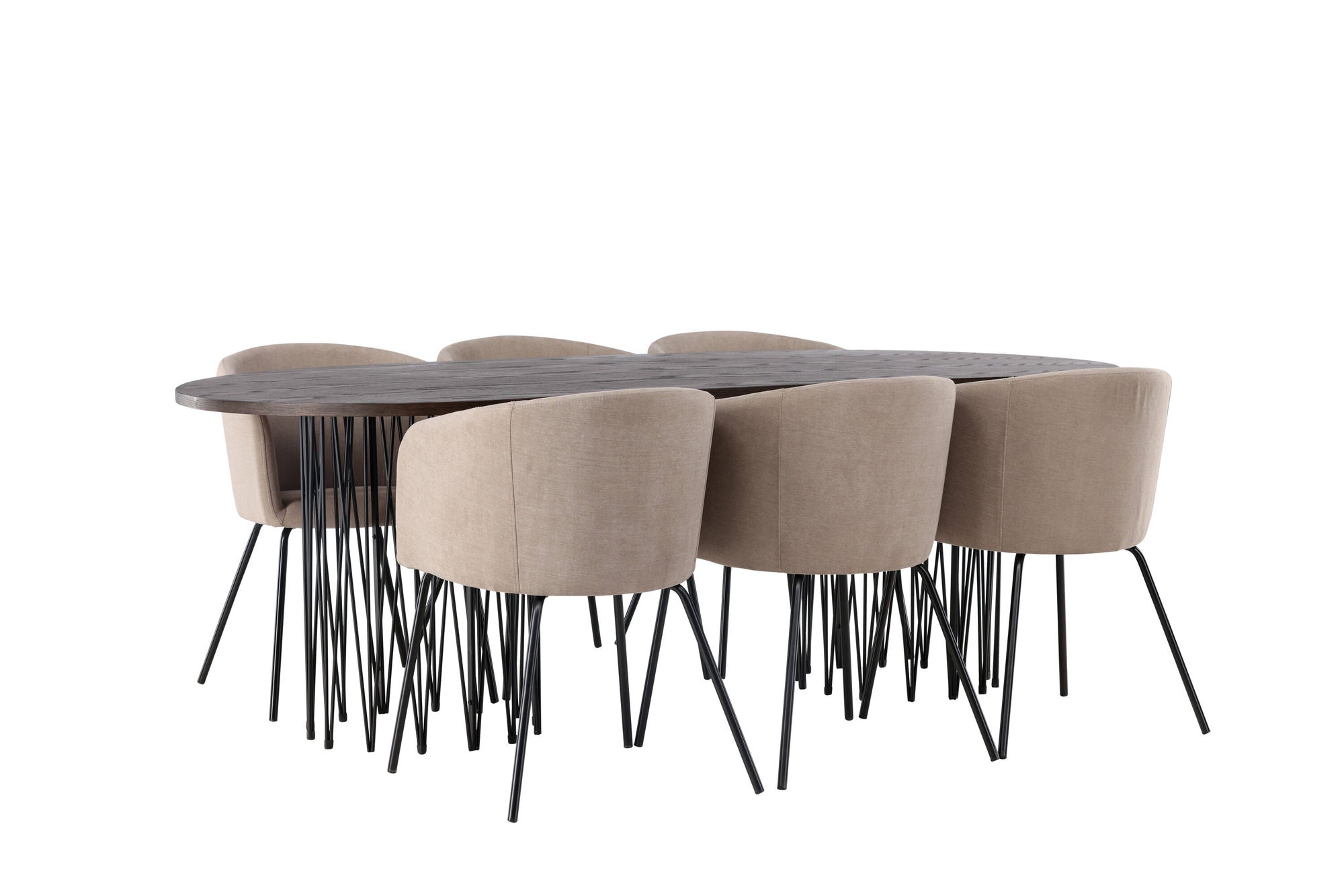 Venture Home Stone oval spisebord - Black / Mocca Veneer +Berit stol - Black / Beige Fabric (Polyester linen ) _6