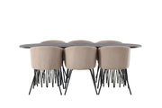 Venture Home Stone oval spisebord - Black / Mocca Veneer +Berit stol - Black / Beige Fabric (Polyester linen ) _6