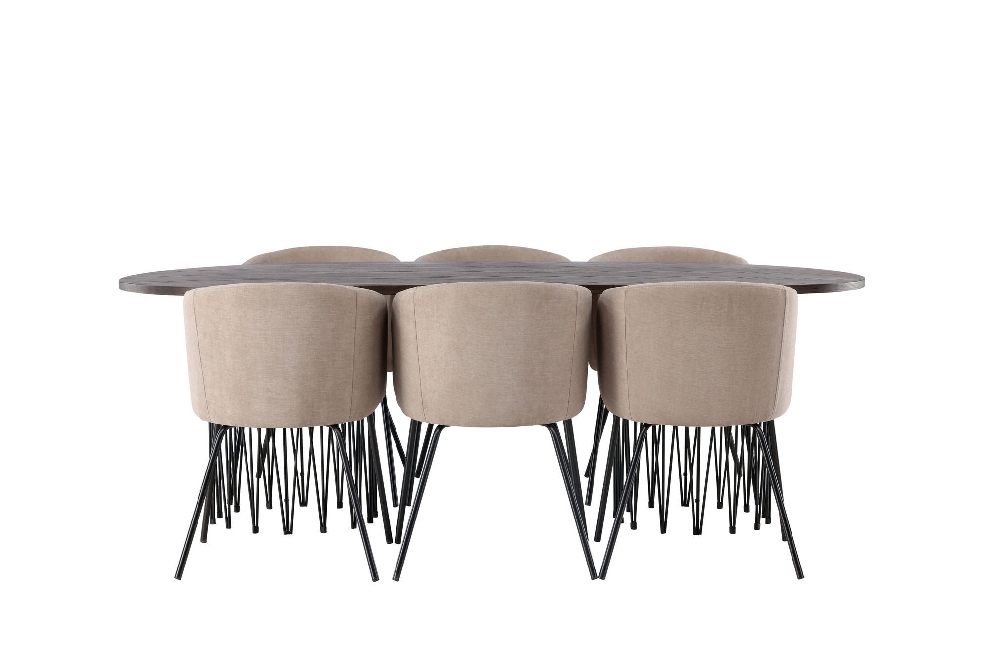 Venture Home Stone oval spisebord - Black / Mocca Veneer +Berit stol - Black / Beige Fabric (Polyester linen ) _6