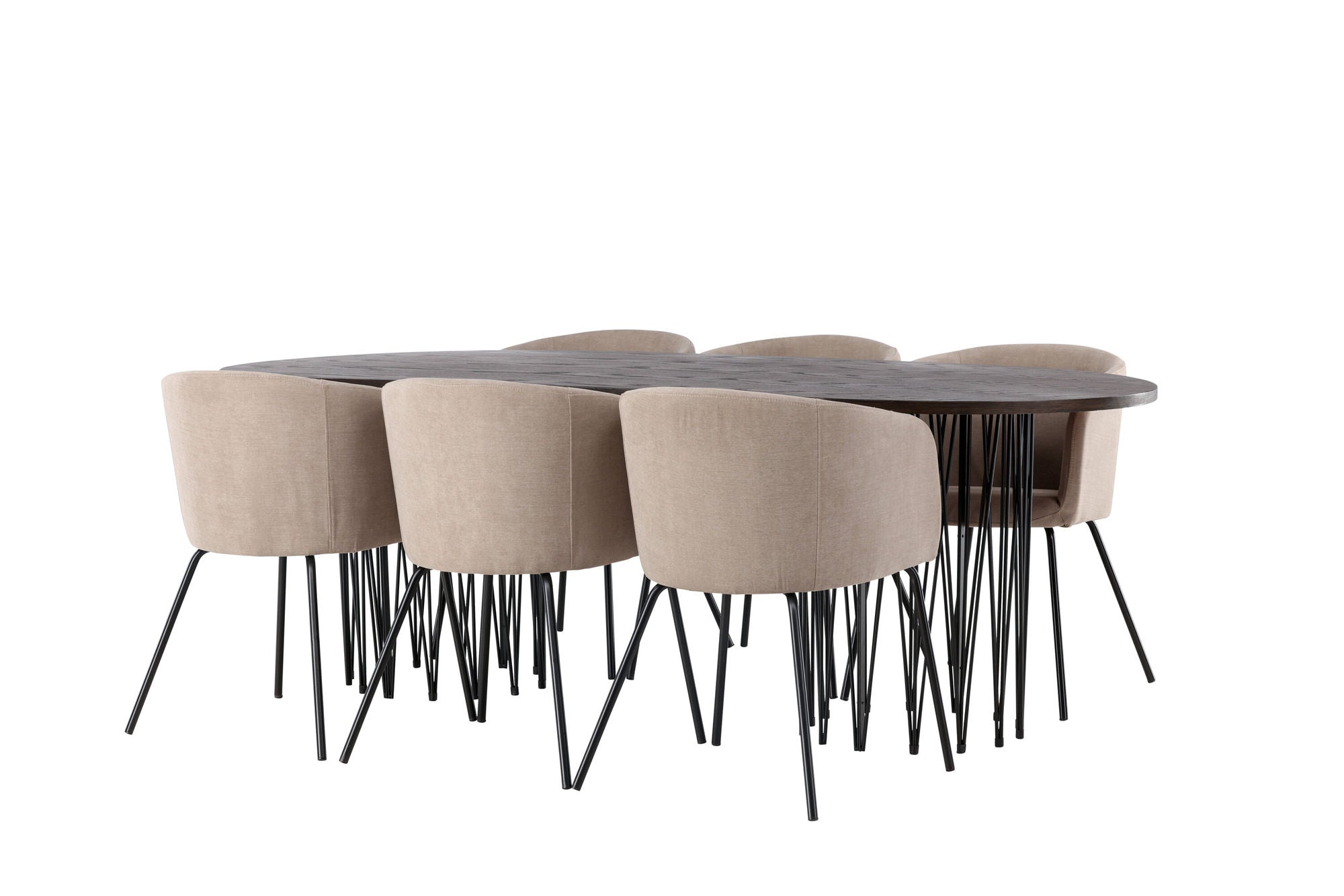 Venture Home Stone oval spisebord - Black / Mocca Veneer +Berit stol - Black / Beige Fabric (Polyester linen ) _6