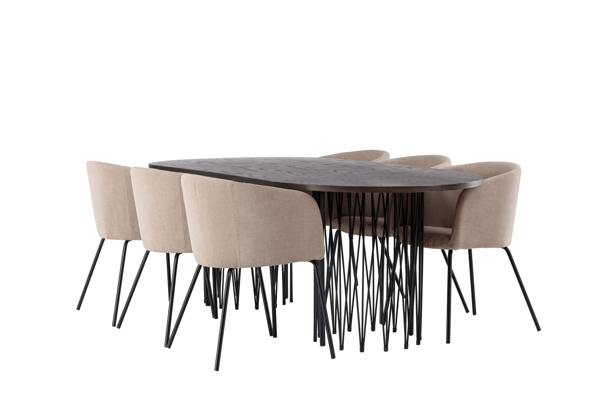 Venture Home Stone oval spisebord - Black / Mocca Veneer +Berit stol - Black / Beige Fabric (Polyester linen ) _6