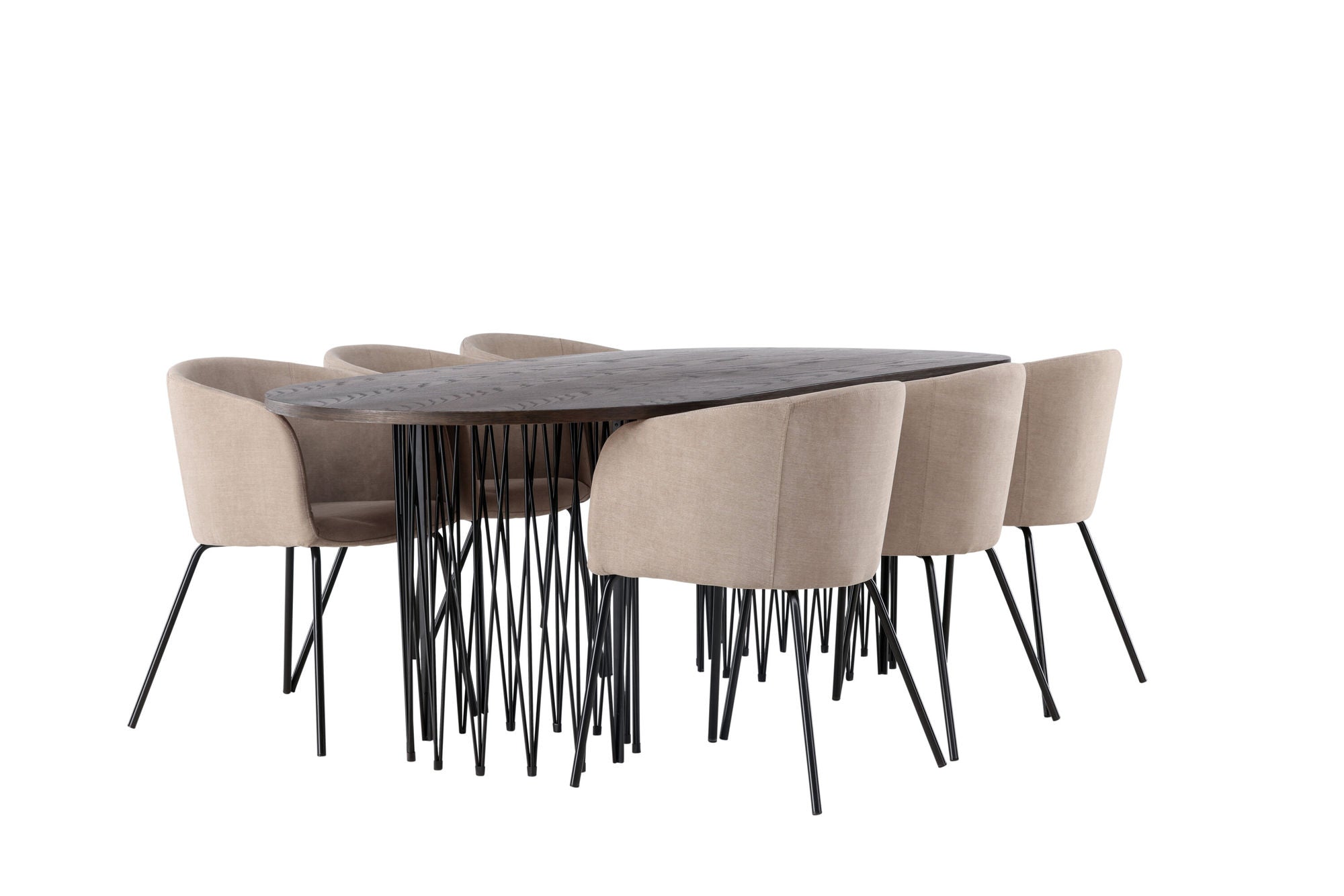 Venture Home Stone oval spisebord - Black / Mocca Veneer +Berit stol - Black / Beige Fabric (Polyester linen ) _6