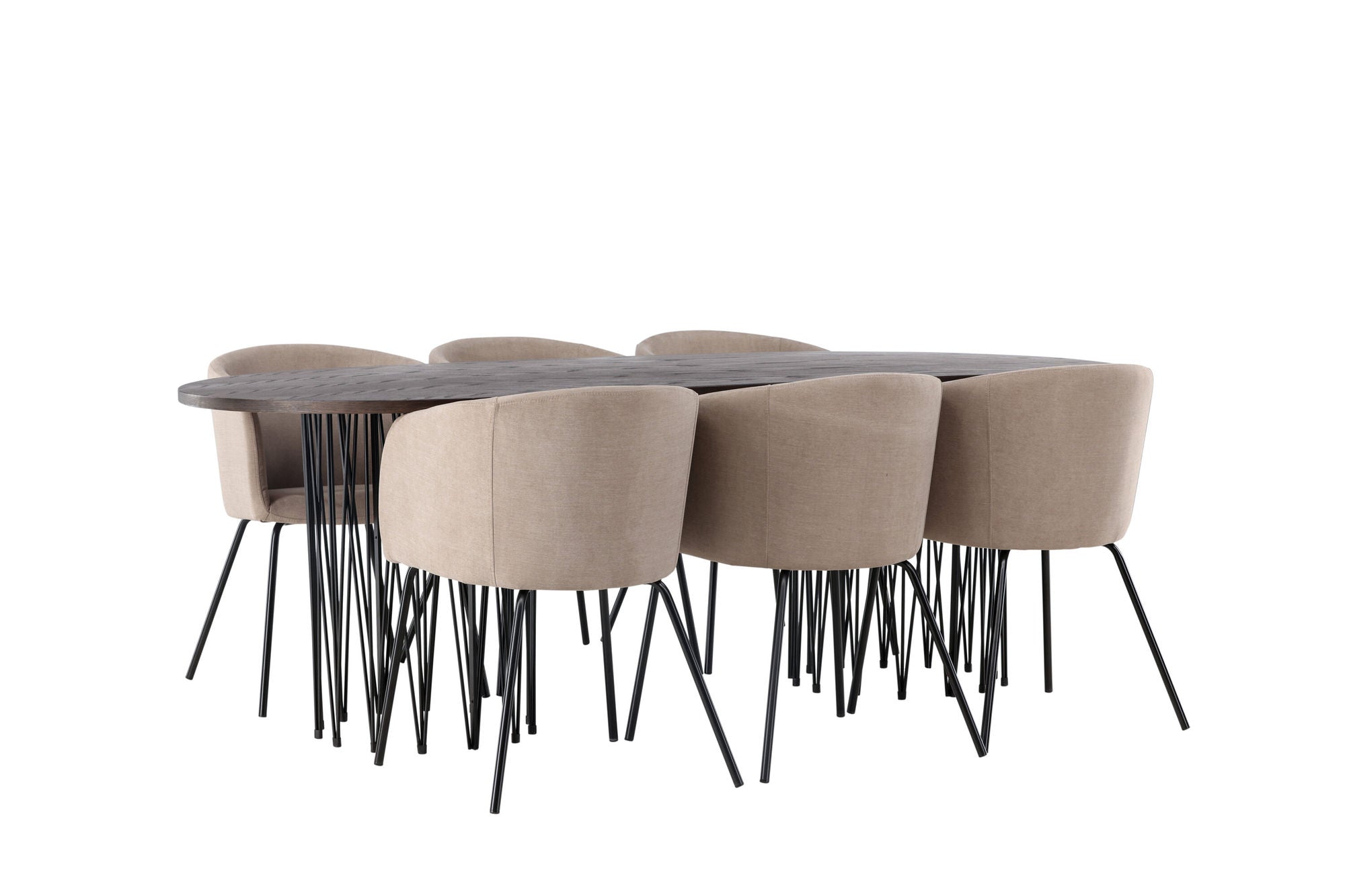 Venture Home Stone oval spisebord - Black / Mocca Veneer +Berit stol - Black / Beige Fabric (Polyester linen ) _6
