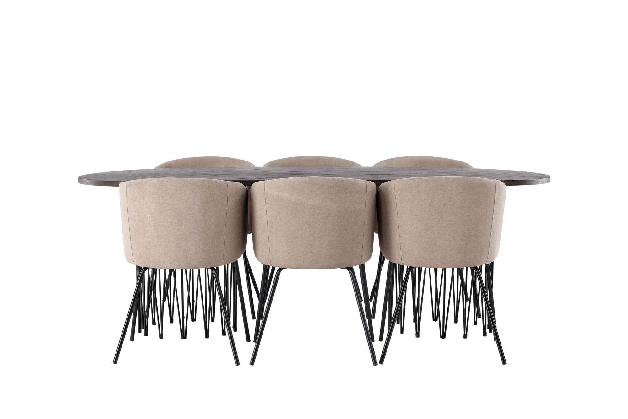 Venture Home Stone oval spisebord - Black / Mocca Veneer +Berit stol - Black / Beige Fabric (Polyester linen ) _6