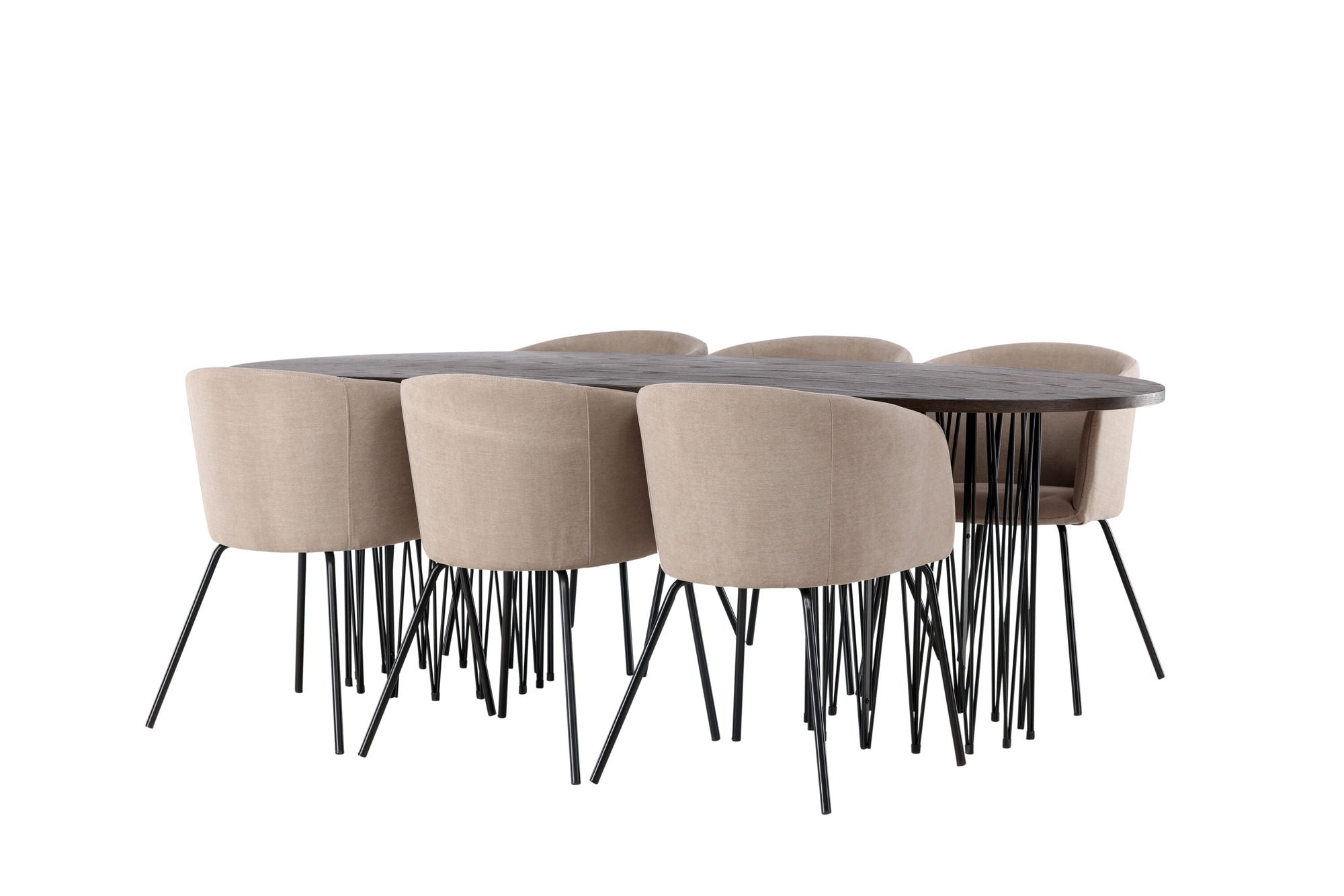 Venture Home Stone oval spisebord - Black / Mocca Veneer +Berit stol - Black / Beige Fabric (Polyester linen ) _6