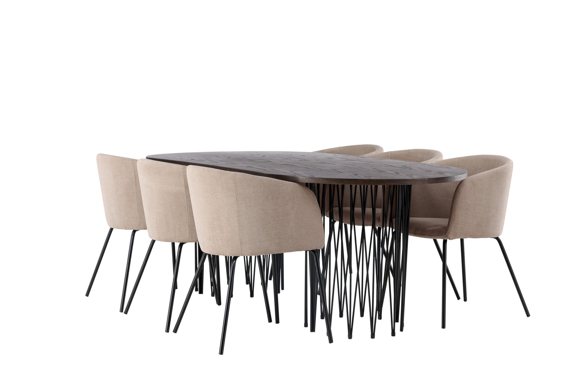 Venture Home Stone oval spisebord - Black / Mocca Veneer +Berit stol - Black / Beige Fabric (Polyester linen ) _6