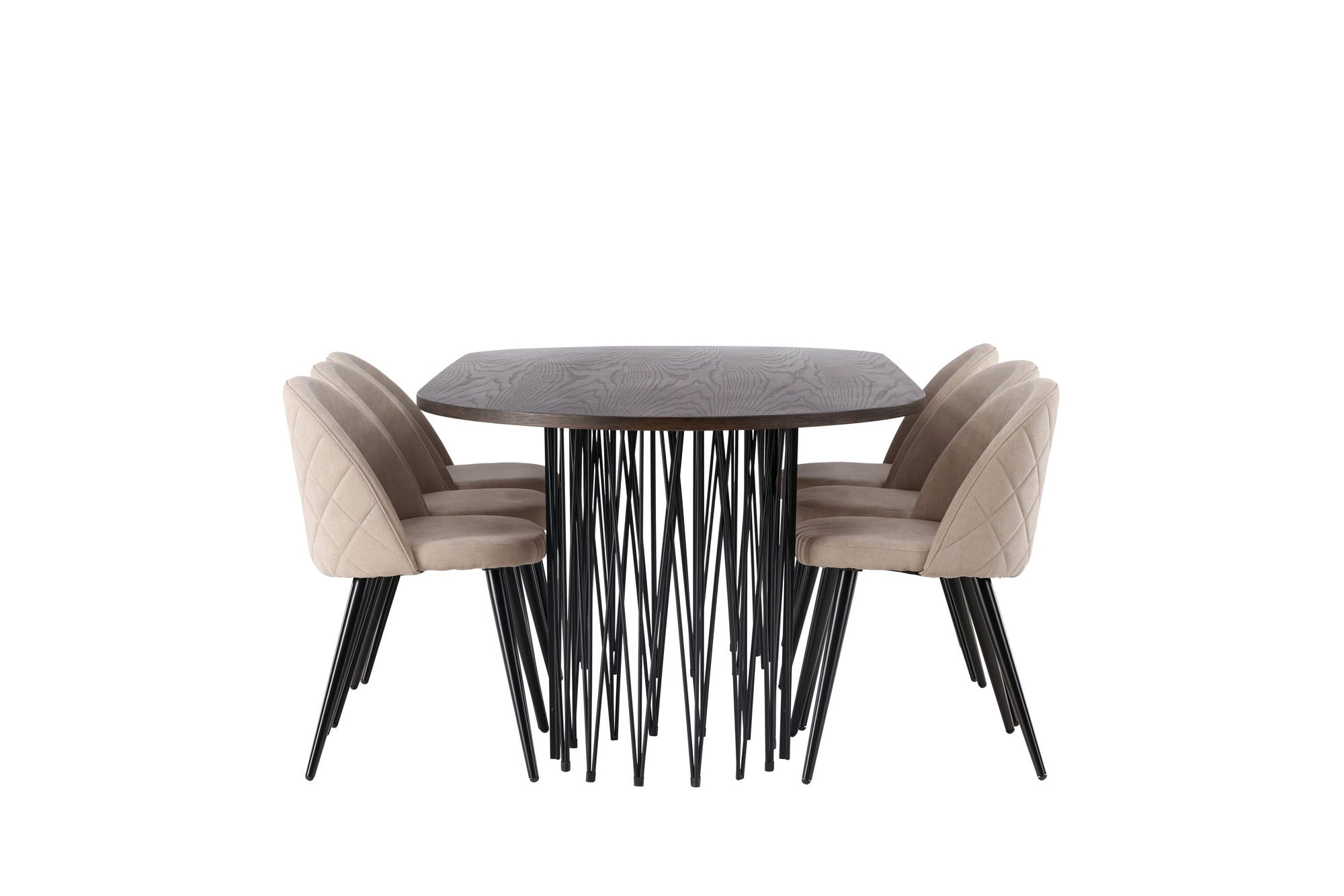 Venture Home Stone oval spisebord - Black / Mocca Veneer +Velvet Stitches stol - Black / Beige Fabric (Polyester linen ) _6