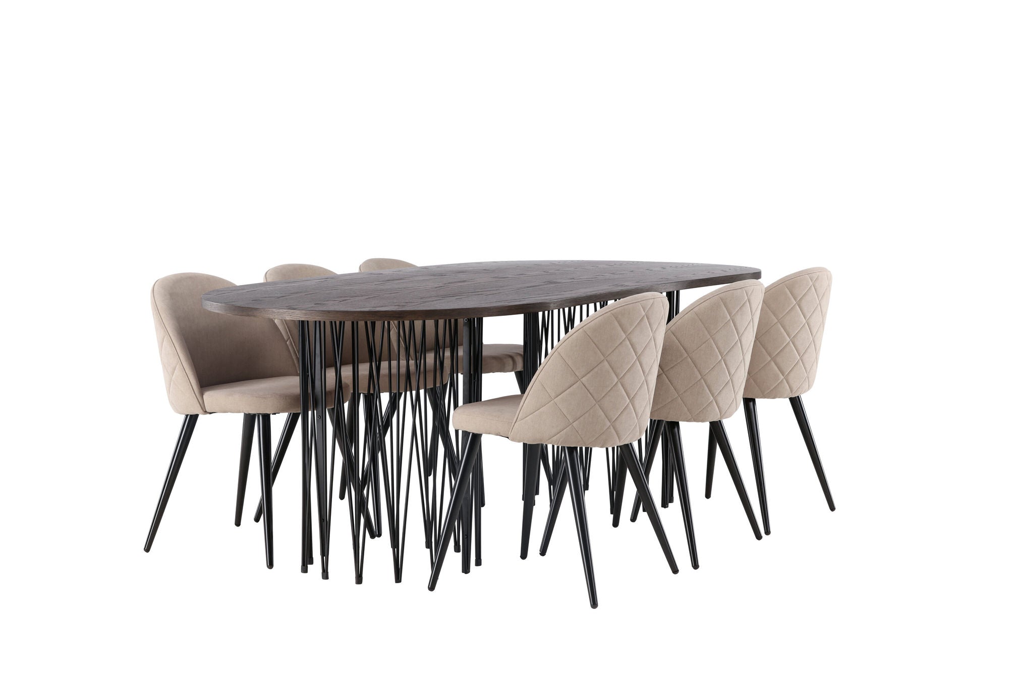 Venture Home Stone oval spisebord - Black / Mocca Veneer +Velvet Stitches stol - Black / Beige Fabric (Polyester linen ) _6