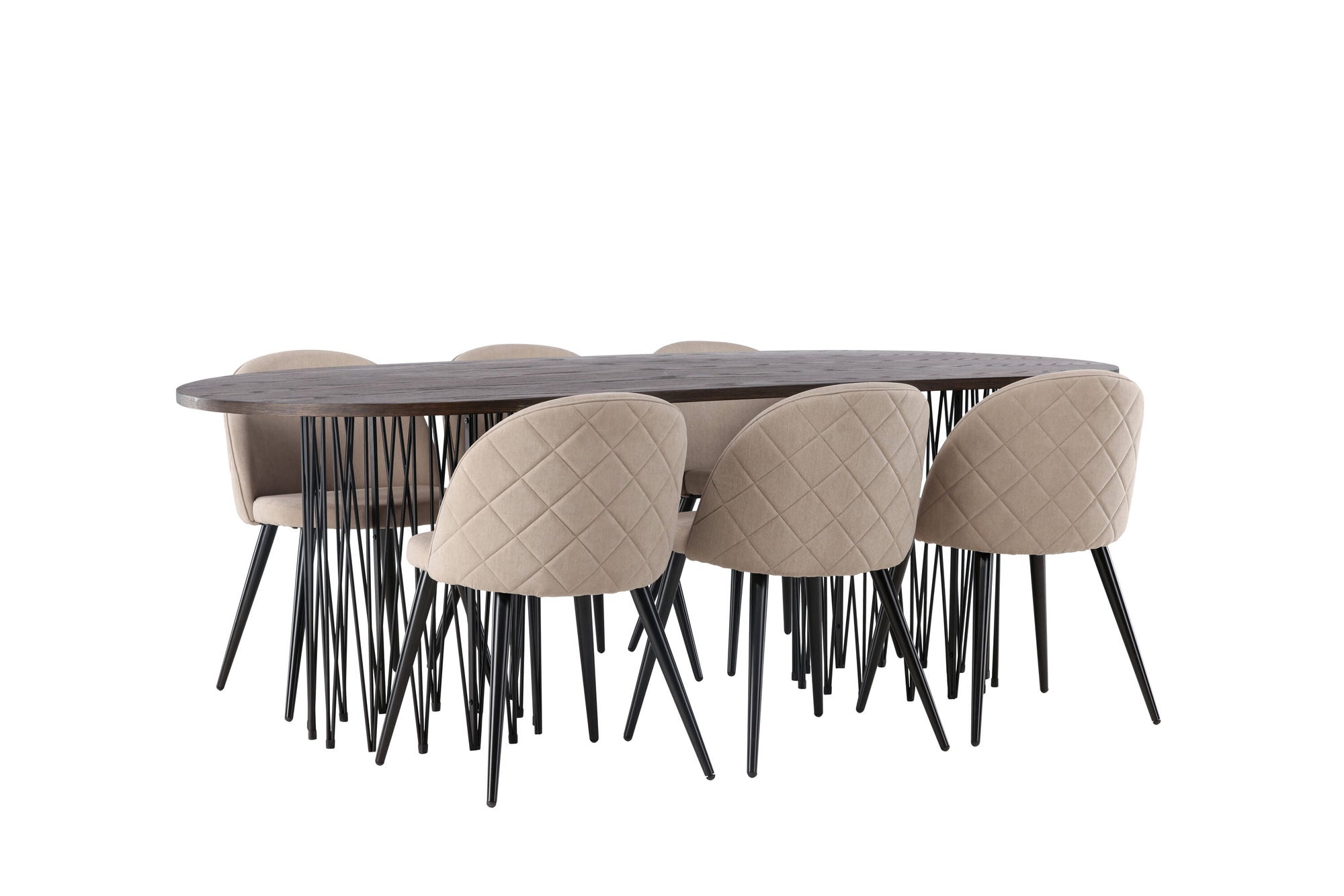 Venture Home Stone oval spisebord - Black / Mocca Veneer +Velvet Stitches stol - Black / Beige Fabric (Polyester linen ) _6