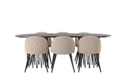 Venture Home Stone oval spisebord - Black / Mocca Veneer +Velvet Stitches stol - Black / Beige Fabric (Polyester linen ) _6