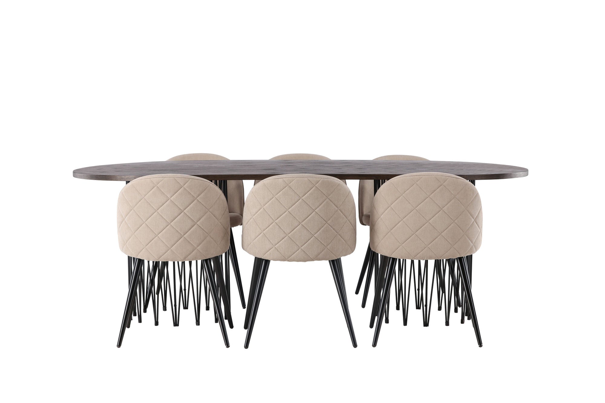 Venture Home Stone oval spisebord - Black / Mocca Veneer +Velvet Stitches stol - Black / Beige Fabric (Polyester linen ) _6