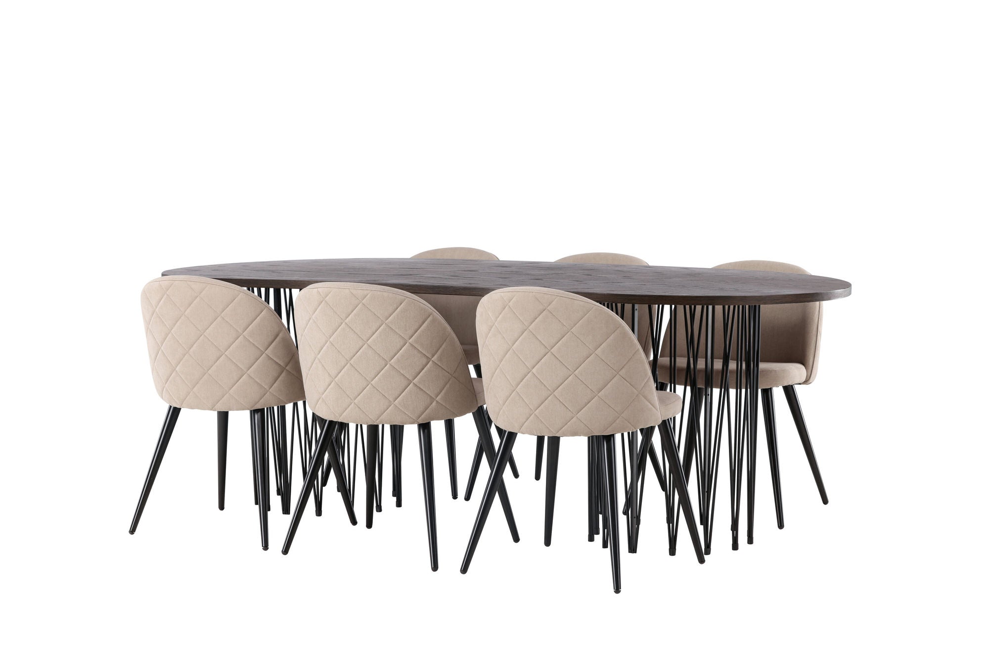 Venture Home Stone oval spisebord - Black / Mocca Veneer +Velvet Stitches stol - Black / Beige Fabric (Polyester linen ) _6