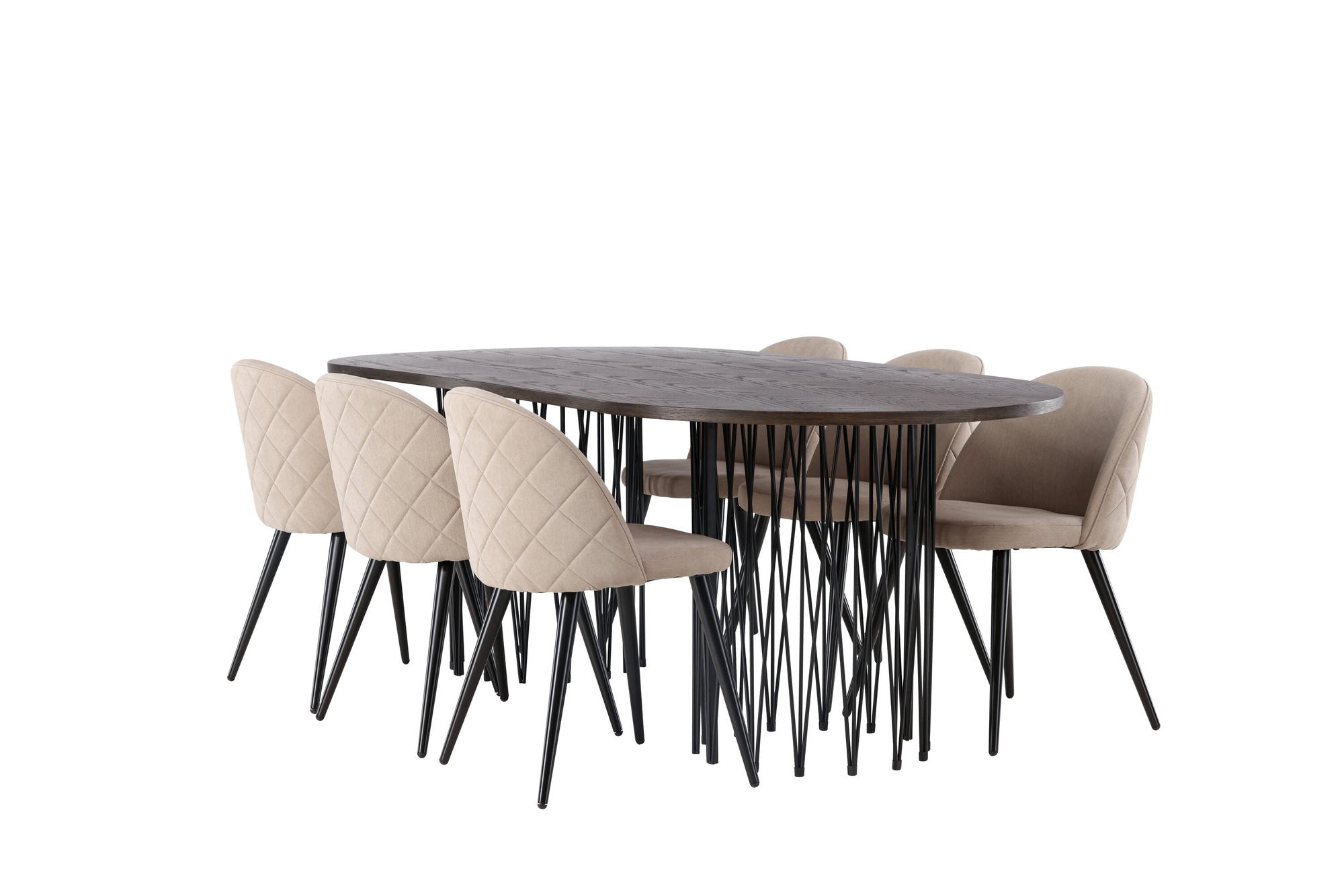 Venture Home Stone oval spisebord - Black / Mocca Veneer +Velvet Stitches stol - Black / Beige Fabric (Polyester linen ) _6