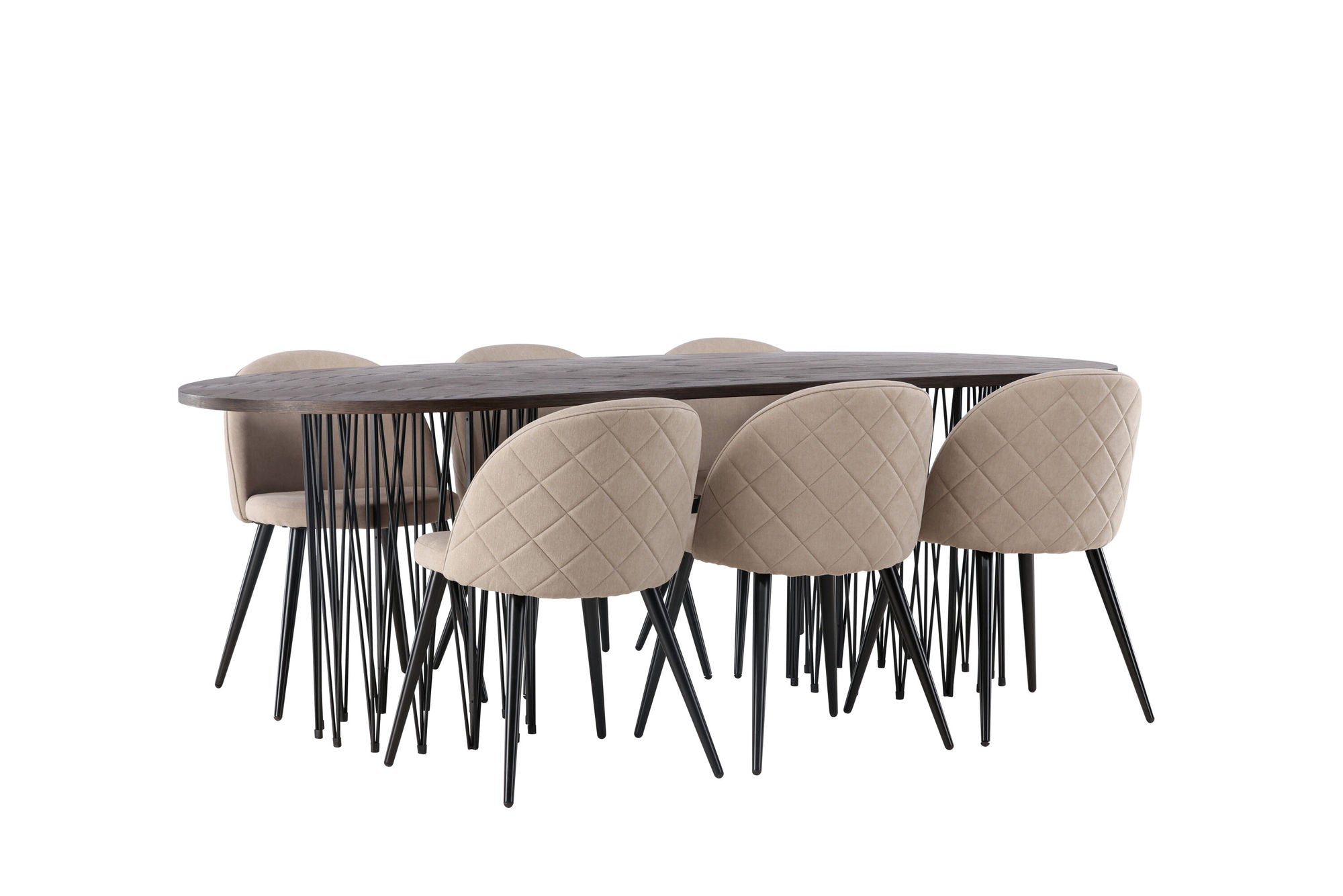 Venture Home Stone oval spisebord - Black / Mocca Veneer +Velvet Stitches stol - Black / Beige Fabric (Polyester linen ) _6
