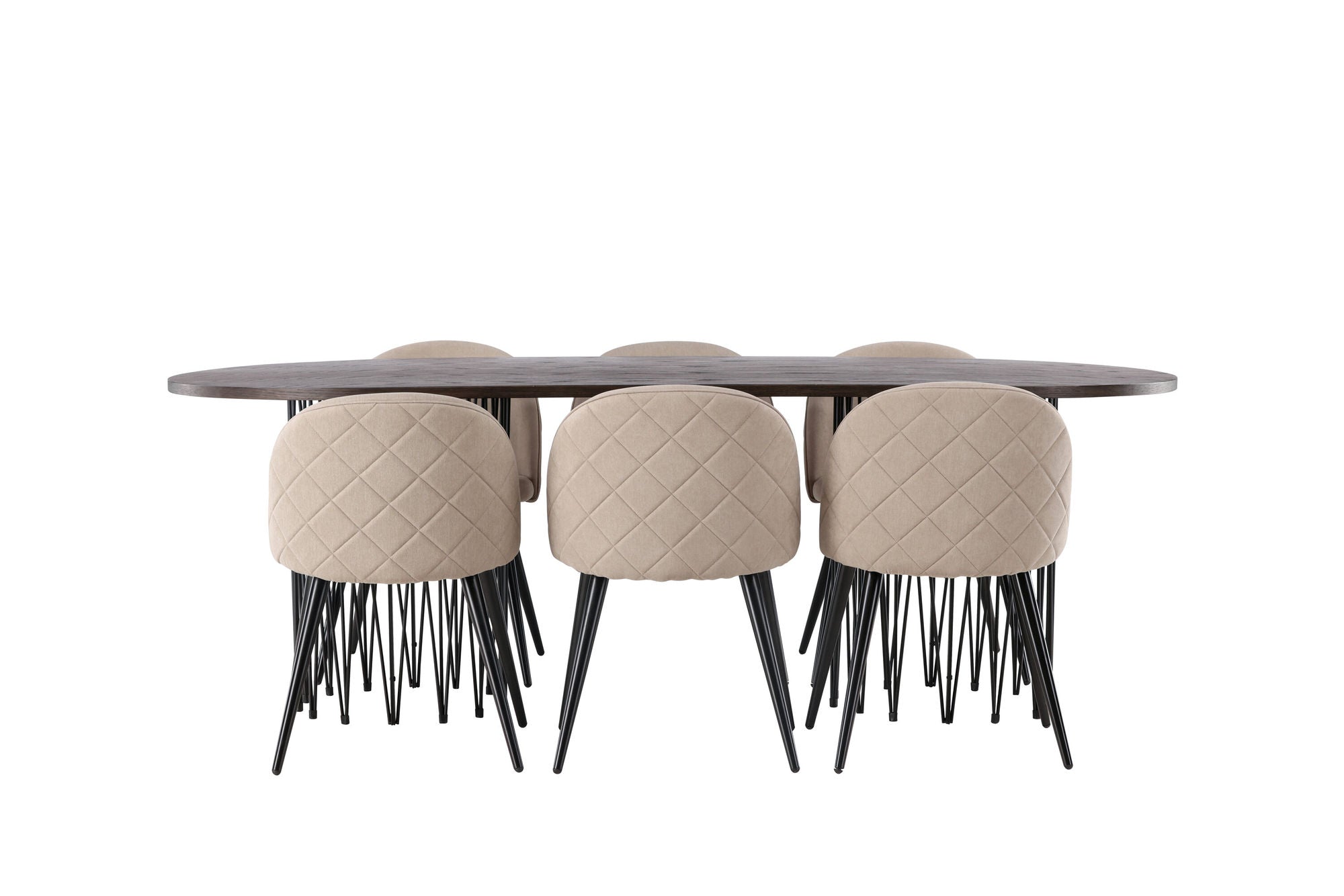 Venture Home Stone oval spisebord - Black / Mocca Veneer +Velvet Stitches stol - Black / Beige Fabric (Polyester linen ) _6
