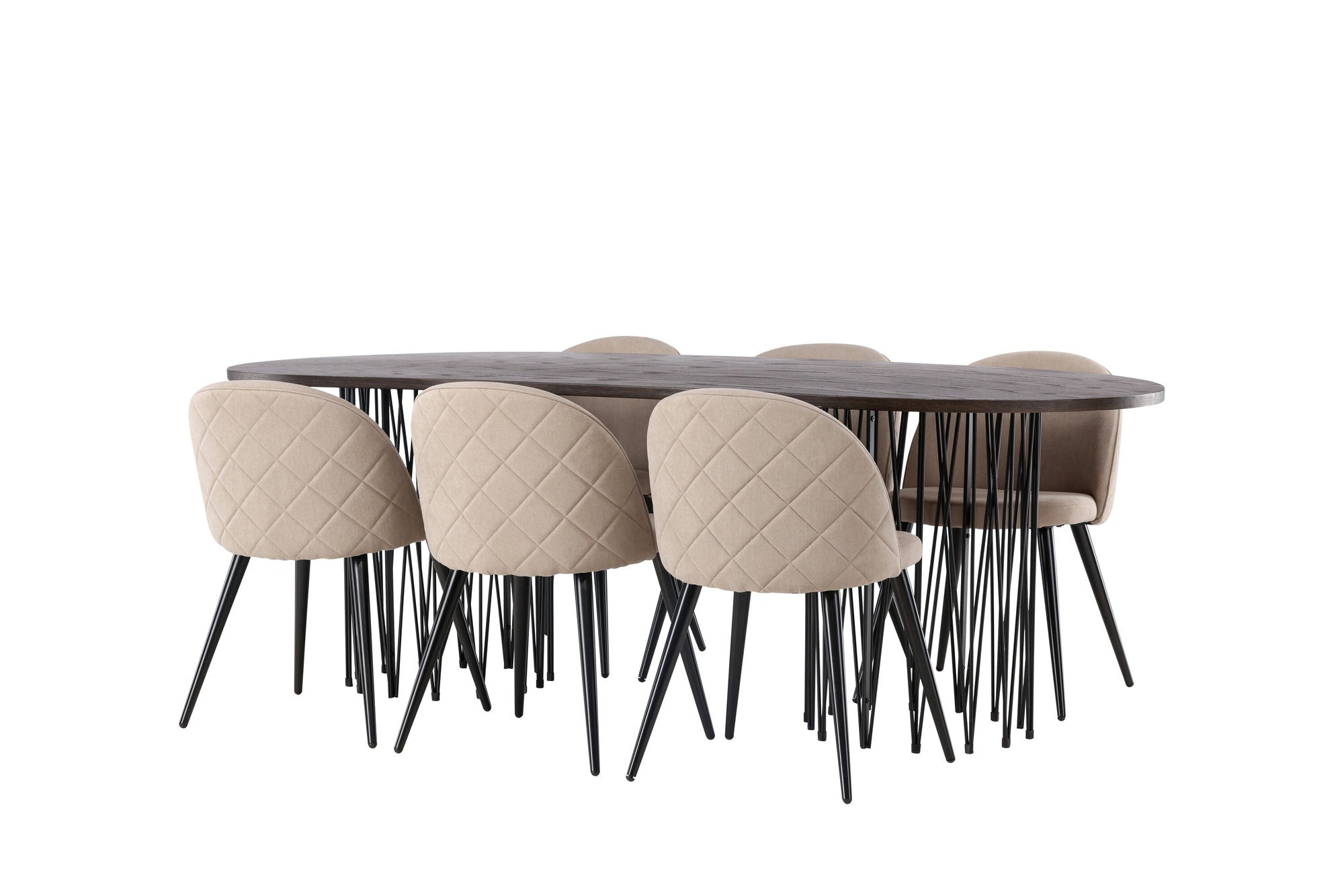 Venture Home Stone oval spisebord - Black / Mocca Veneer +Velvet Stitches stol - Black / Beige Fabric (Polyester linen ) _6