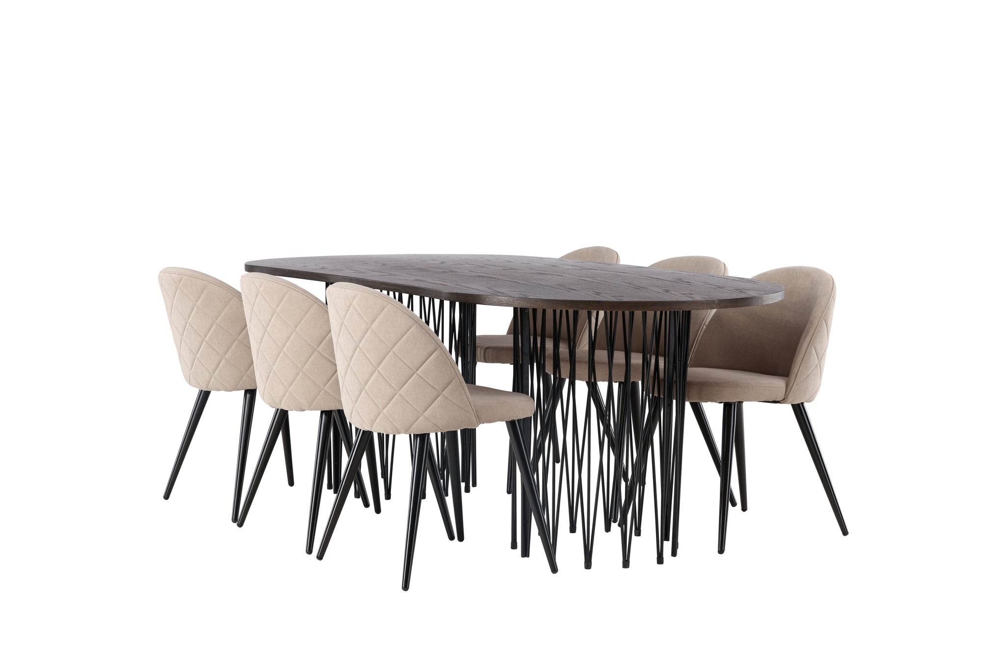 Venture Home Stone oval spisebord - Black / Mocca Veneer +Velvet Stitches stol - Black / Beige Fabric (Polyester linen ) _6