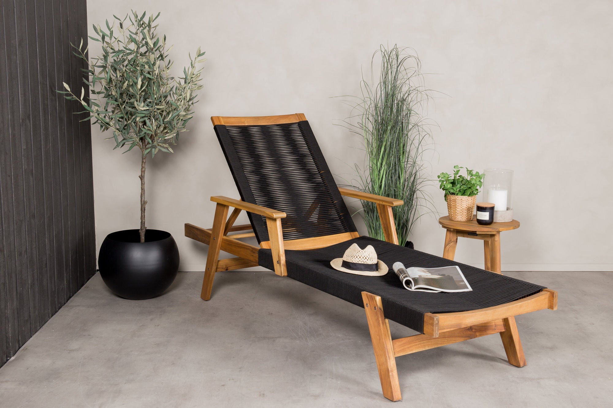 Venture Home Little John Sun Lounge - Black Rope / Acacia