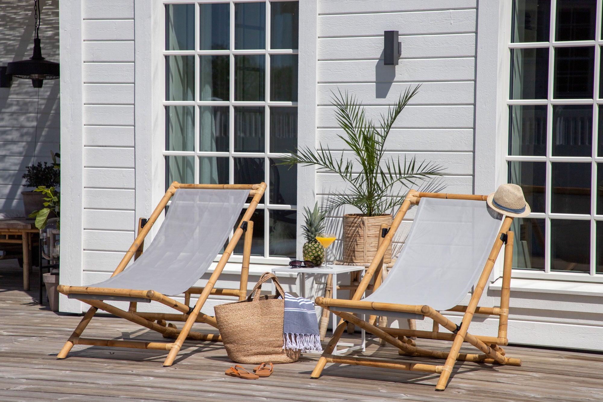 Venture Home Cane Foldable lounge stol - Bamboo / Grey Cushion