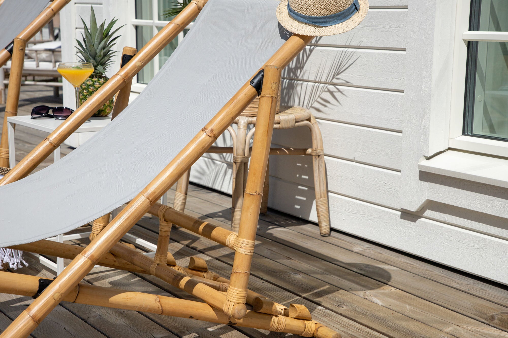 Venture Home Cane Foldable lounge stol - Bamboo / Grey Cushion