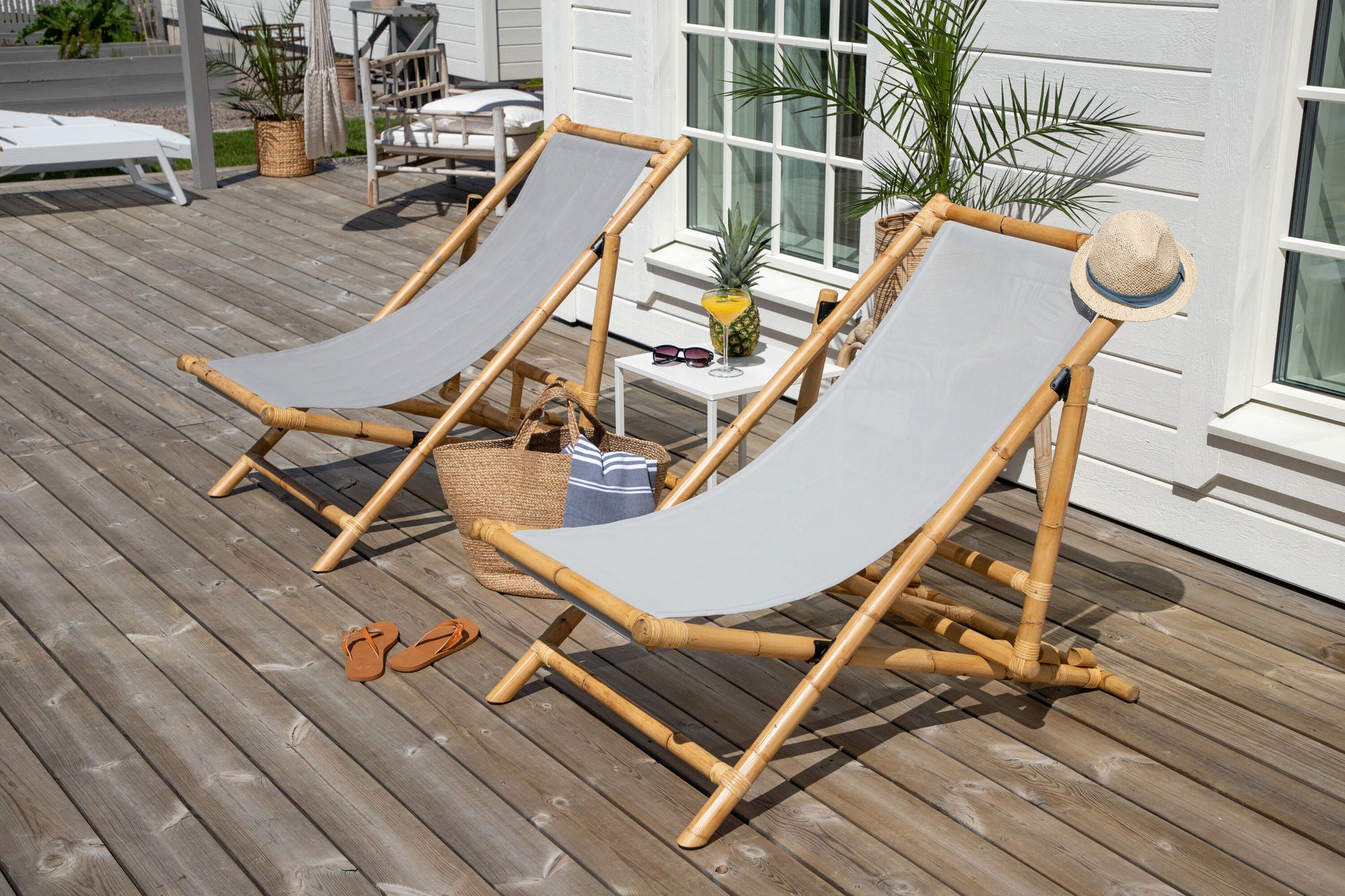 Venture Home Cane Foldable lounge stol - Bamboo / Grey Cushion