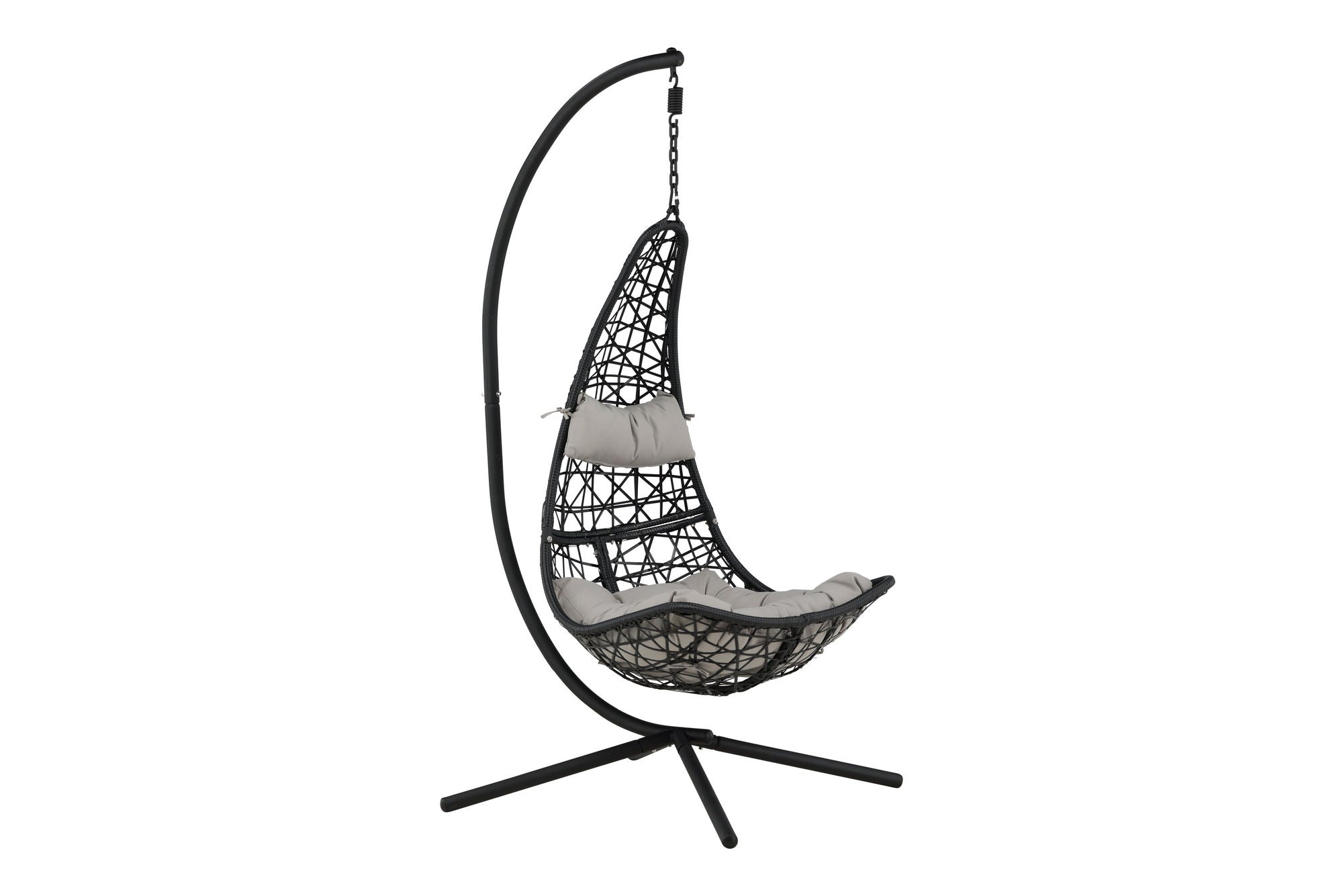 Venture Home Edinburgh Hanging chair - Black frame/black wicker/grey cushion