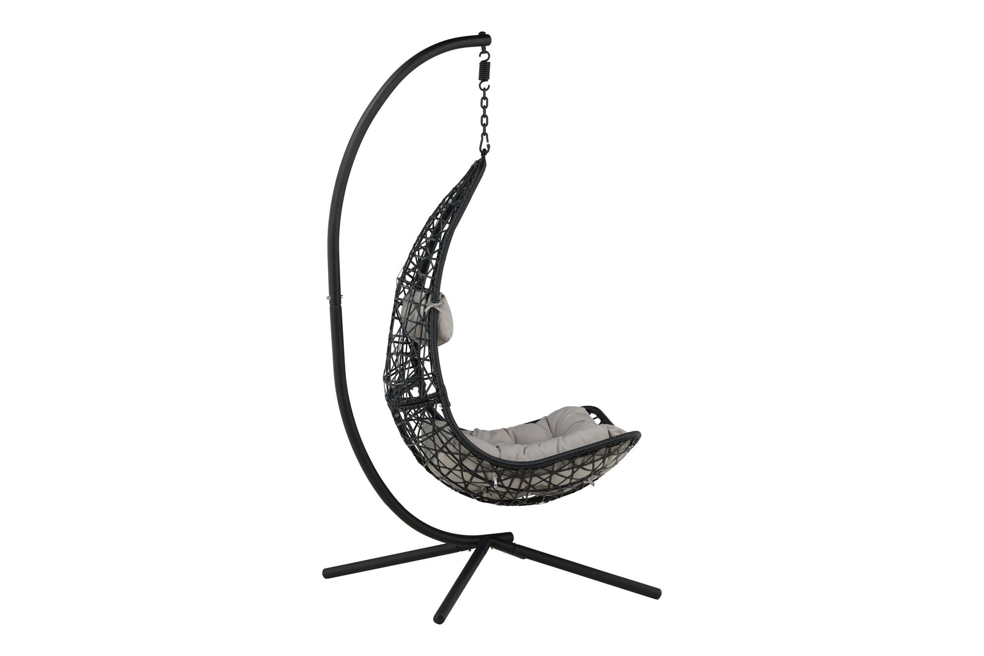 Venture Home Edinburgh Hanging chair - Black frame/black wicker/grey cushion