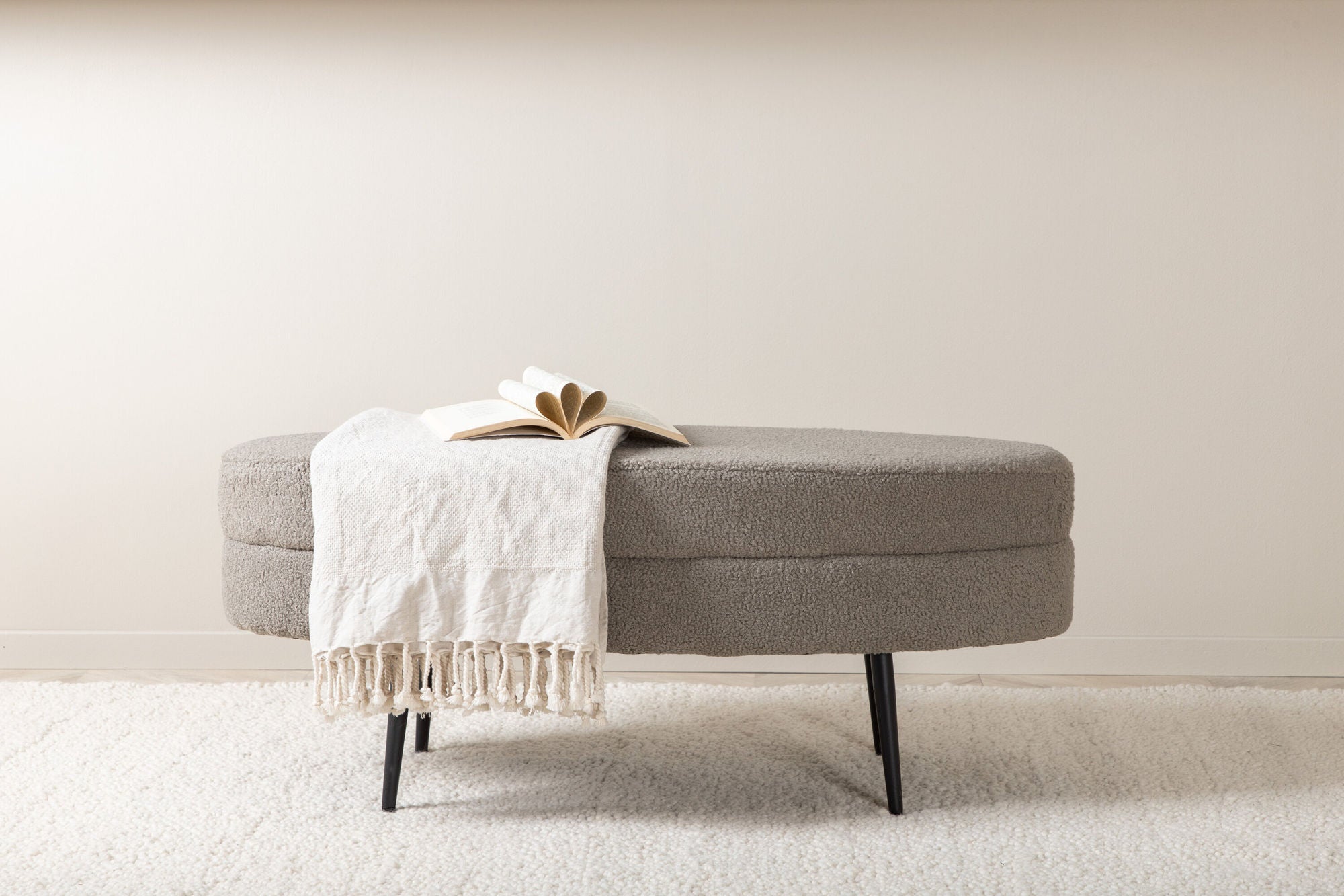 Venture Home Otto Pouf - Black / Greige Teddy