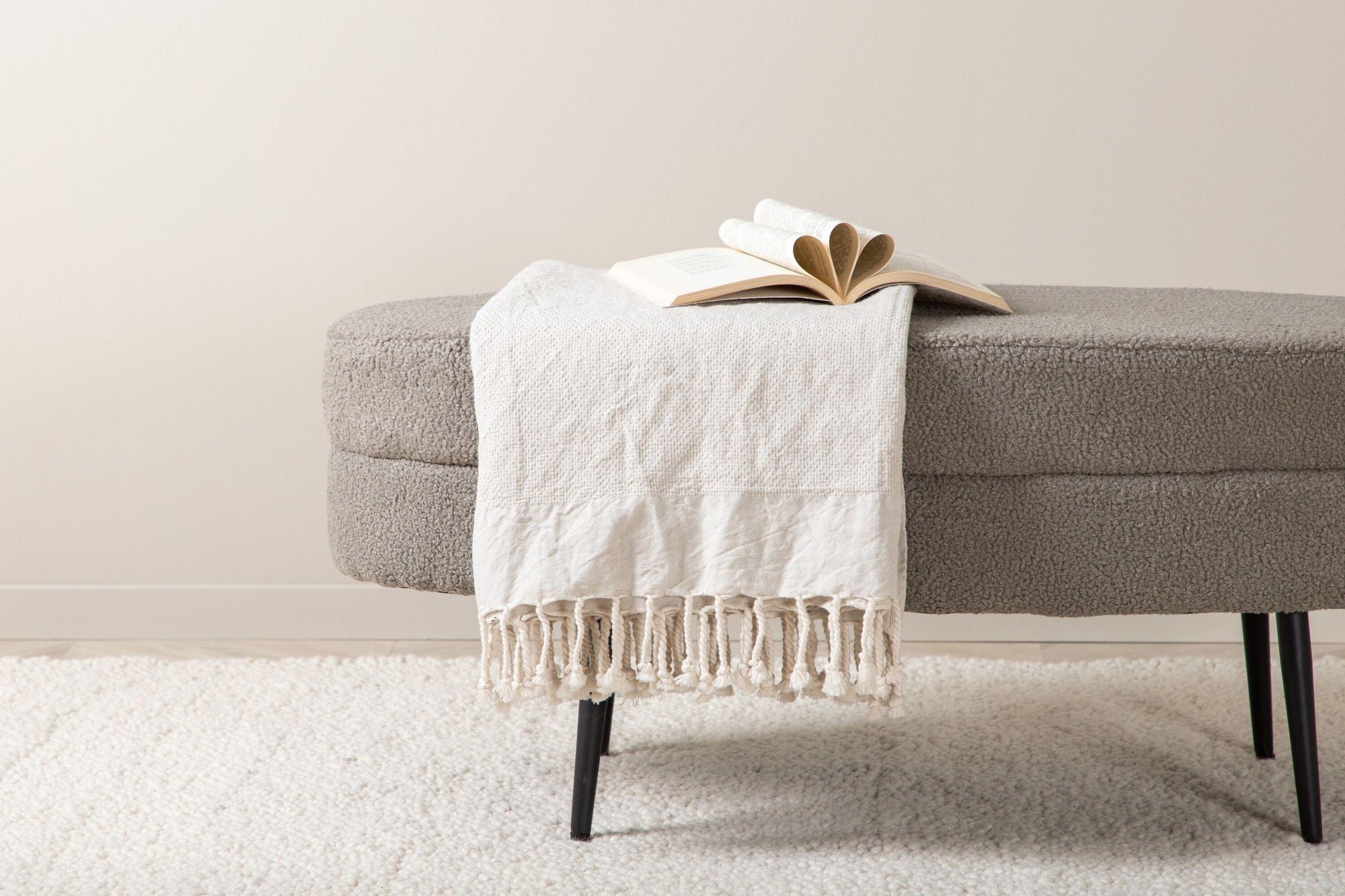 Venture Home Otto Pouf - Black / Greige Teddy