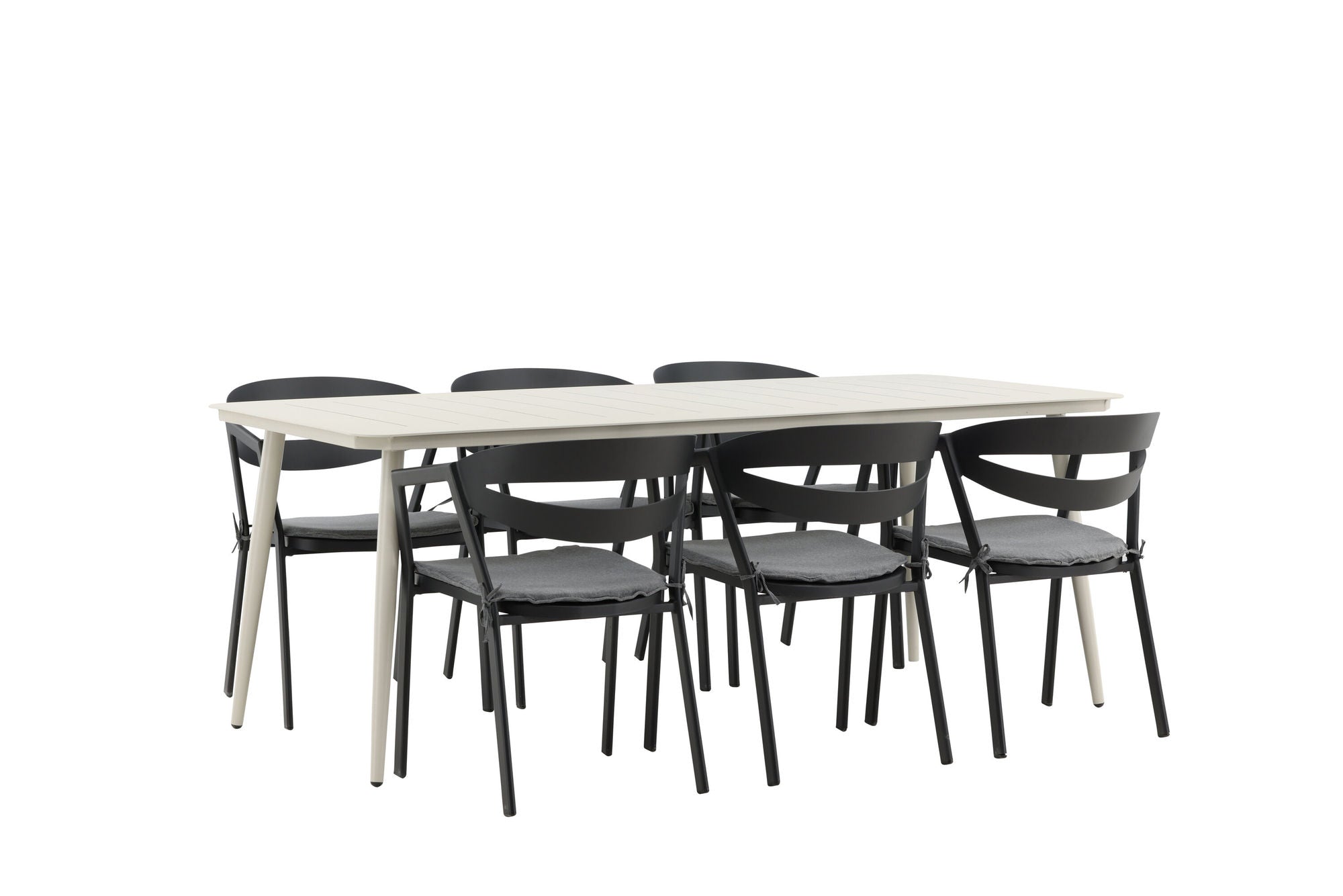 Venture Home Lina spisebord - Beige - 200*90 _1+ Slit - Spisebordsstol inc Cushion- Black /Grey - Aluminium - _6