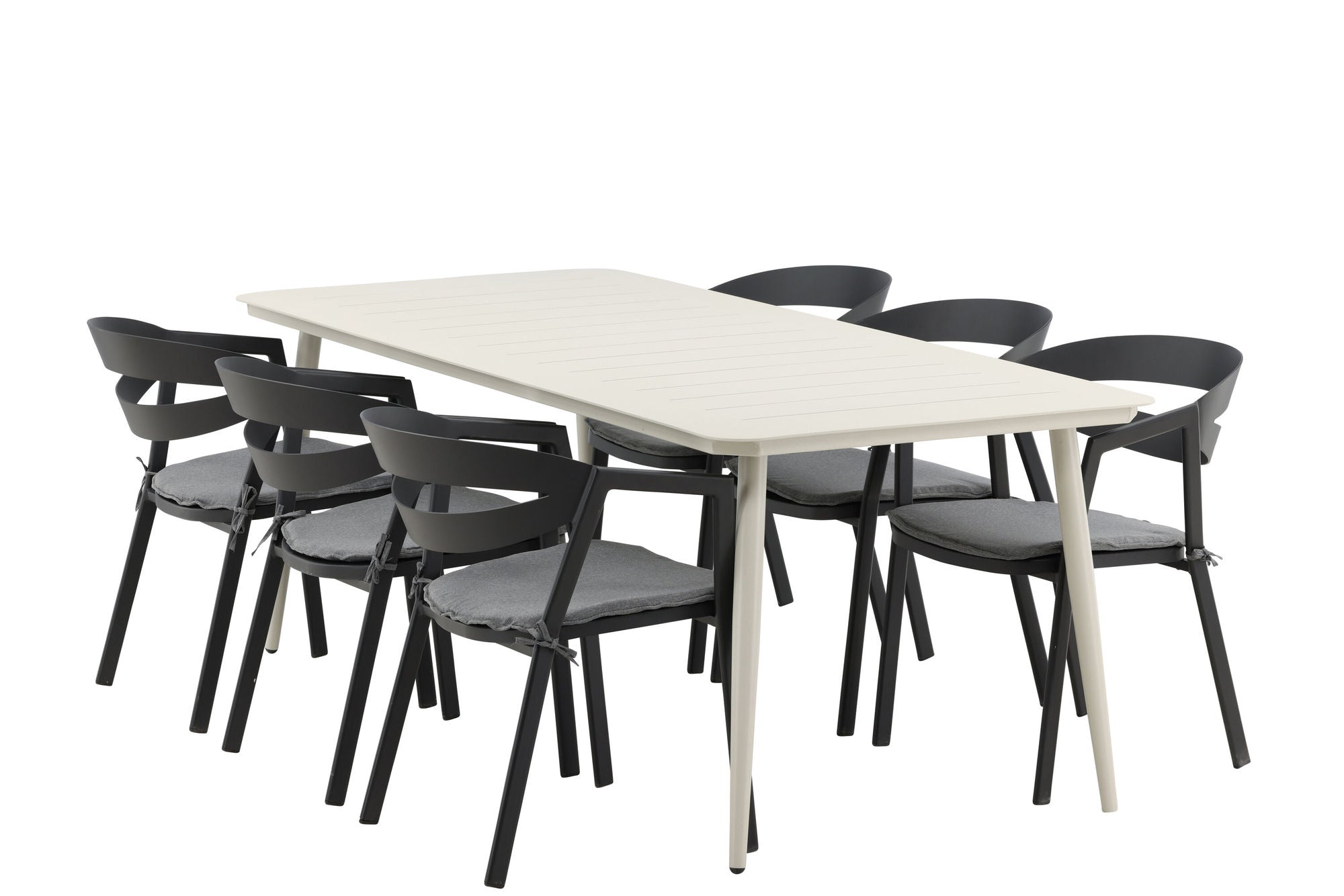 Venture Home Lina spisebord - Beige - 200*90 _1+ Slit - Spisebordsstol inc Cushion- Black /Grey - Aluminium - _6