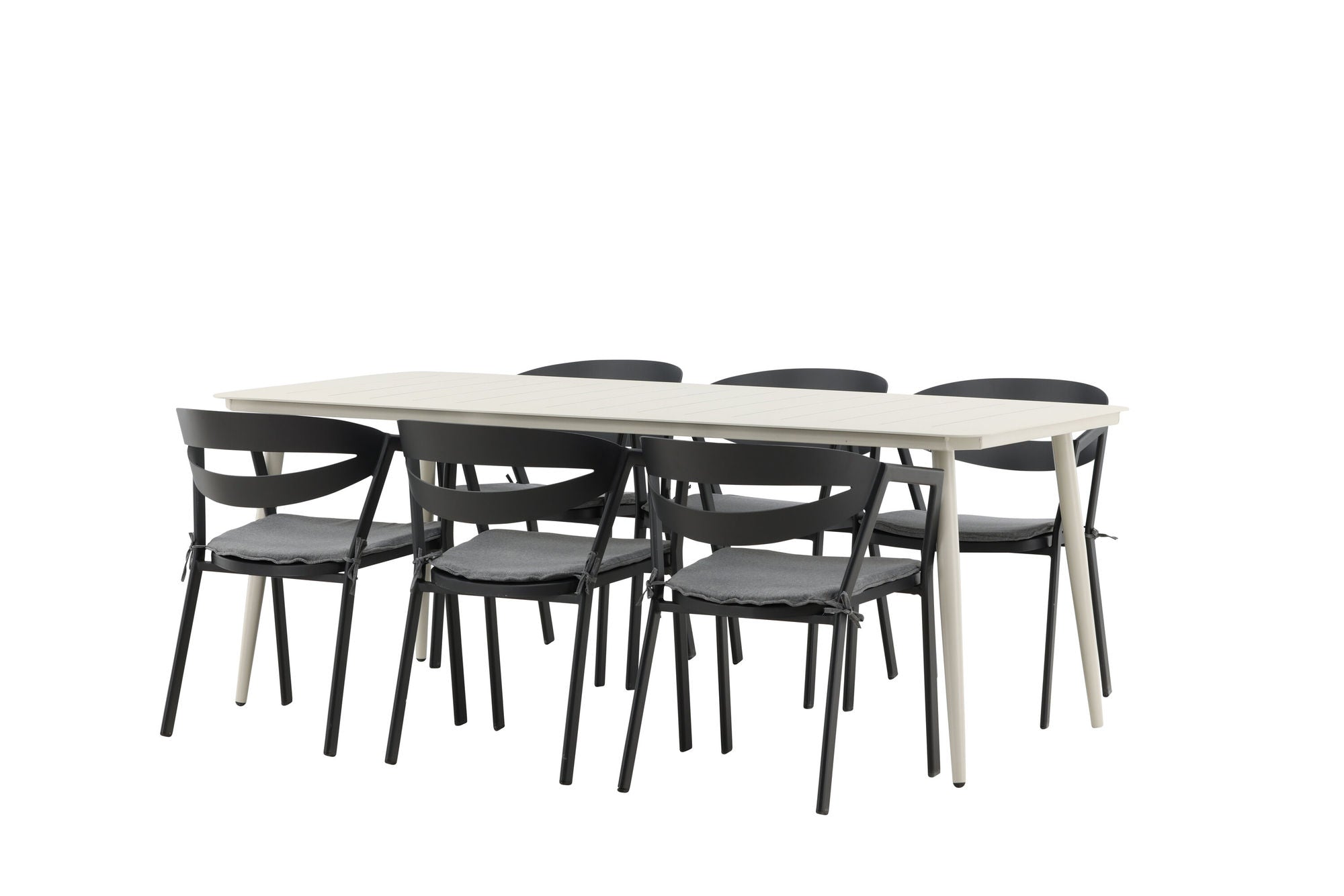 Venture Home Lina spisebord - Beige - 200*90 _1+ Slit - Spisebordsstol inc Cushion- Black /Grey - Aluminium - _6