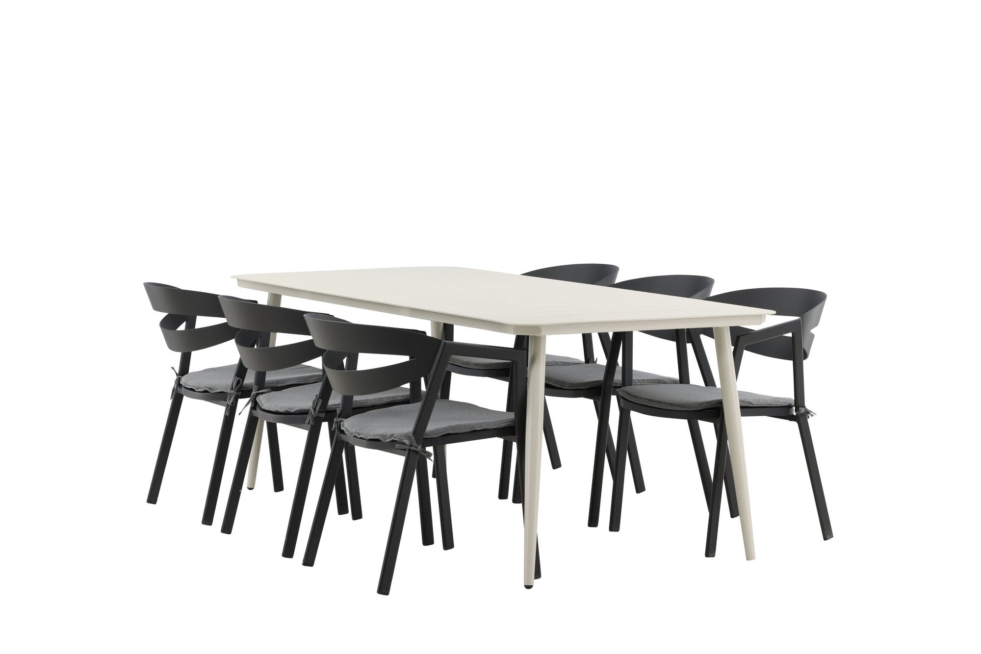 Venture Home Lina spisebord - Beige - 200*90 _1+ Slit - Spisebordsstol inc Cushion- Black /Grey - Aluminium - _6