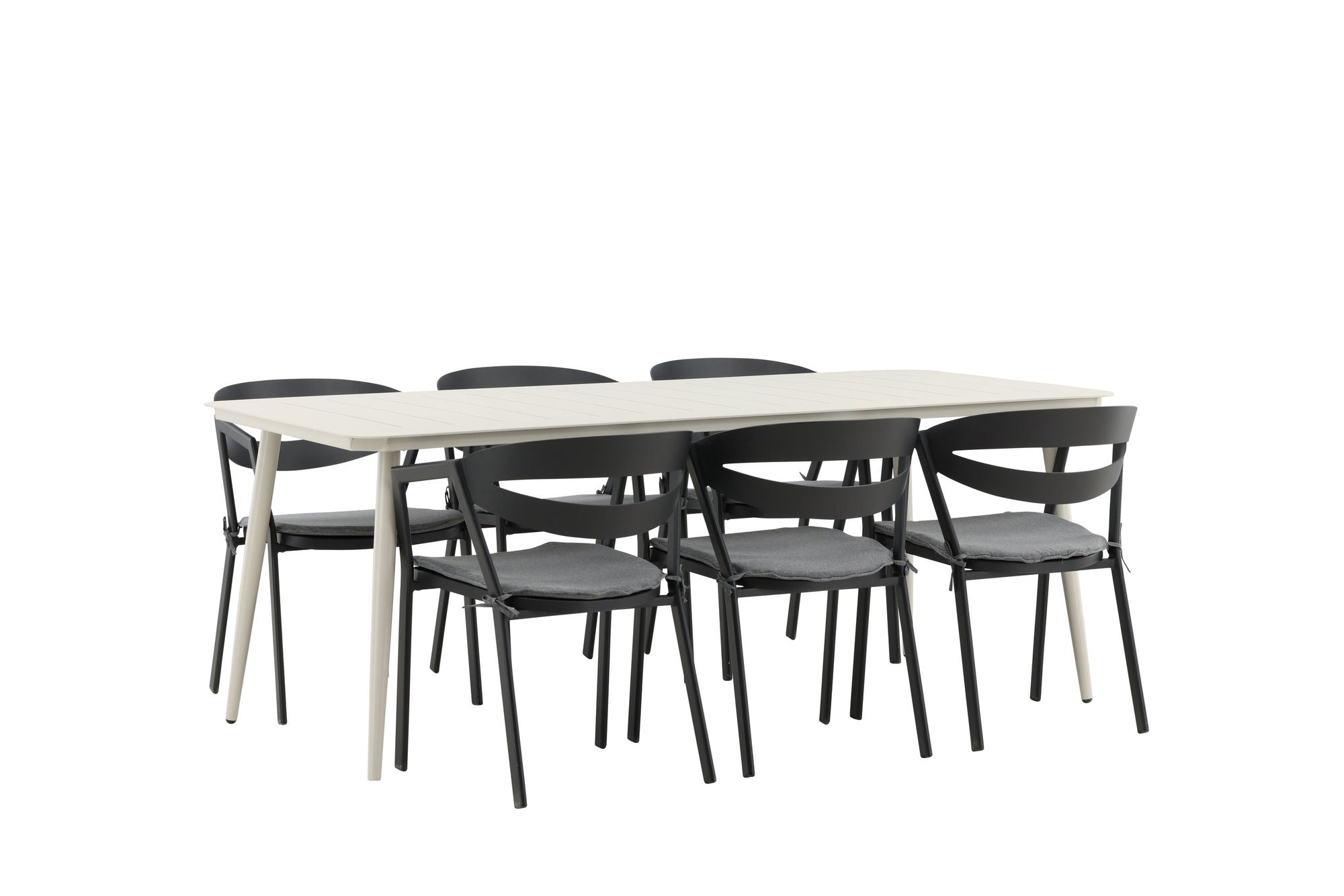 Venture Home Lina spisebord - Beige - 200*90 _1+ Slit - Spisebordsstol inc Cushion- Black /Grey - Aluminium - _6