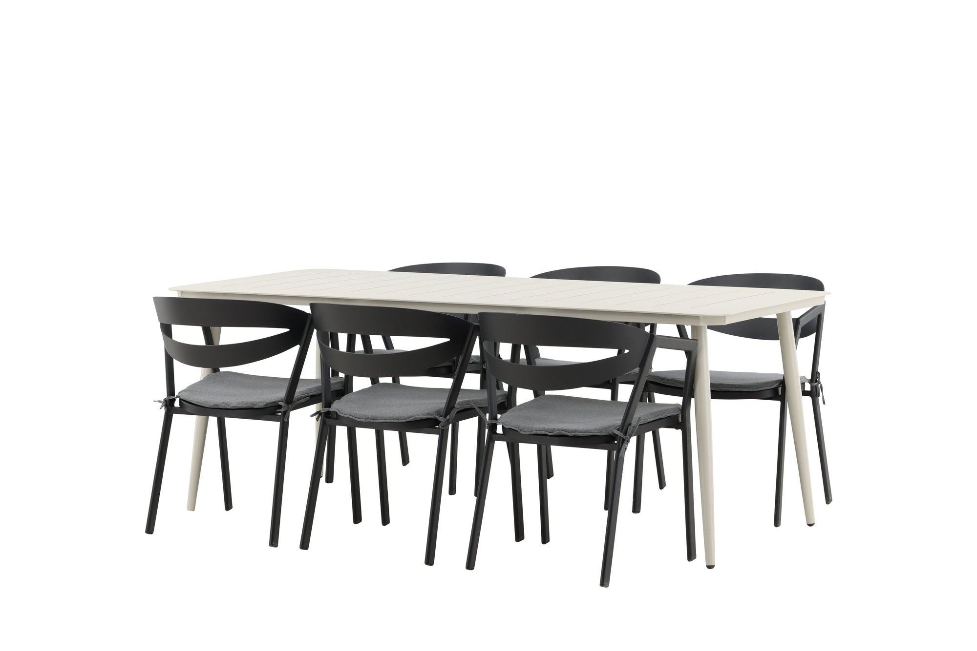 Venture Home Lina spisebord - Beige - 200*90 _1+ Slit - Spisebordsstol inc Cushion- Black /Grey - Aluminium - _6