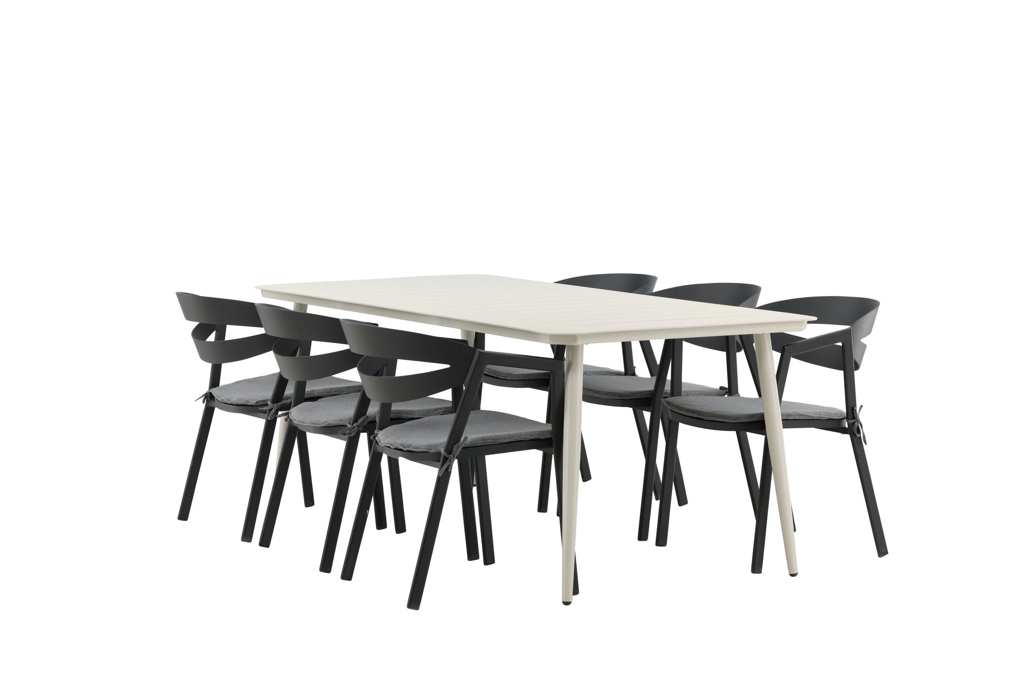 Venture Home Lina spisebord - Beige - 200*90 _1+ Slit - Spisebordsstol inc Cushion- Black /Grey - Aluminium - _6
