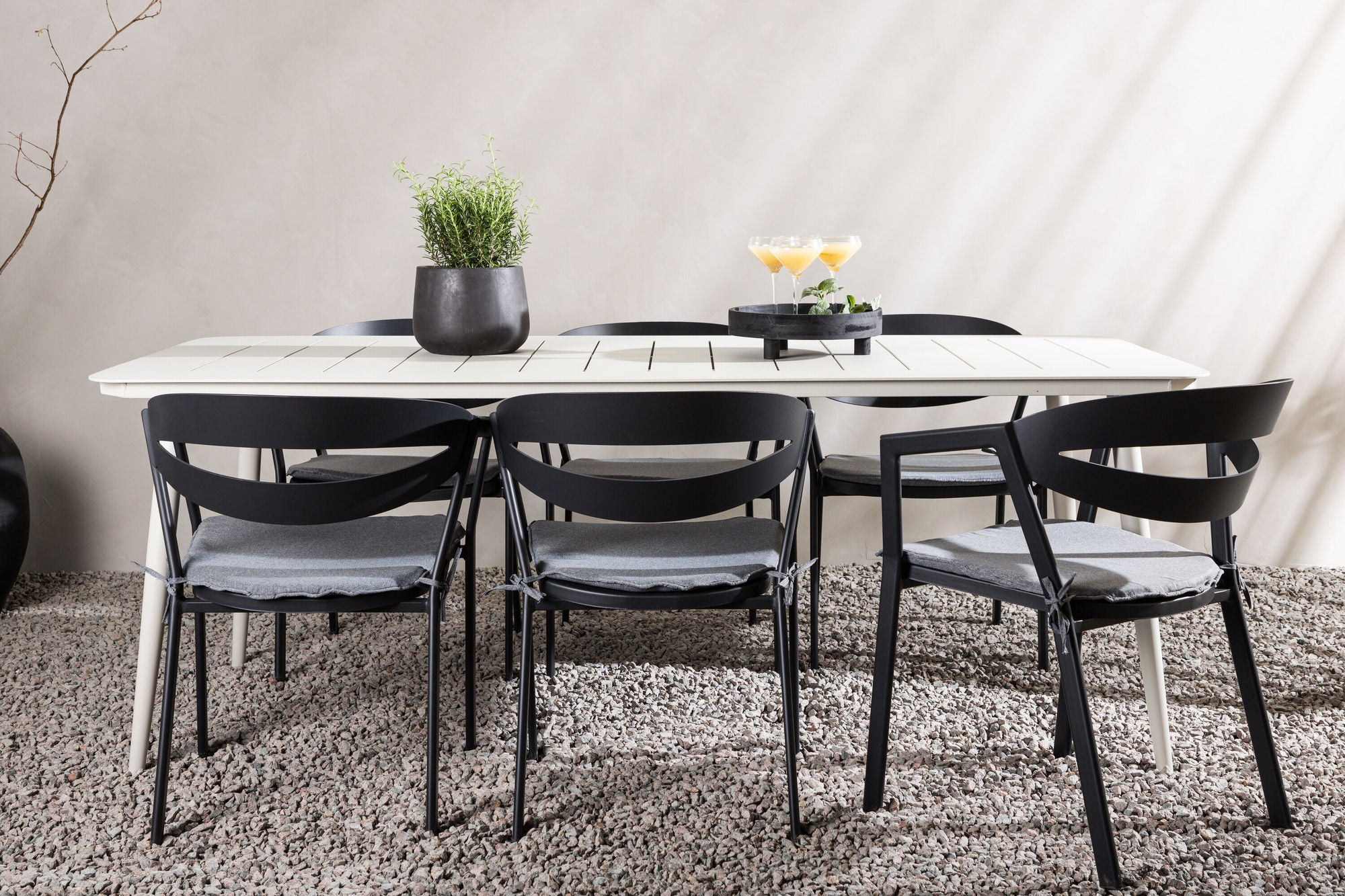 Venture Home Lina spisebord - Beige - 200*90 _1+ Slit - Spisebordsstol inc Cushion- Black /Grey - Aluminium - _6