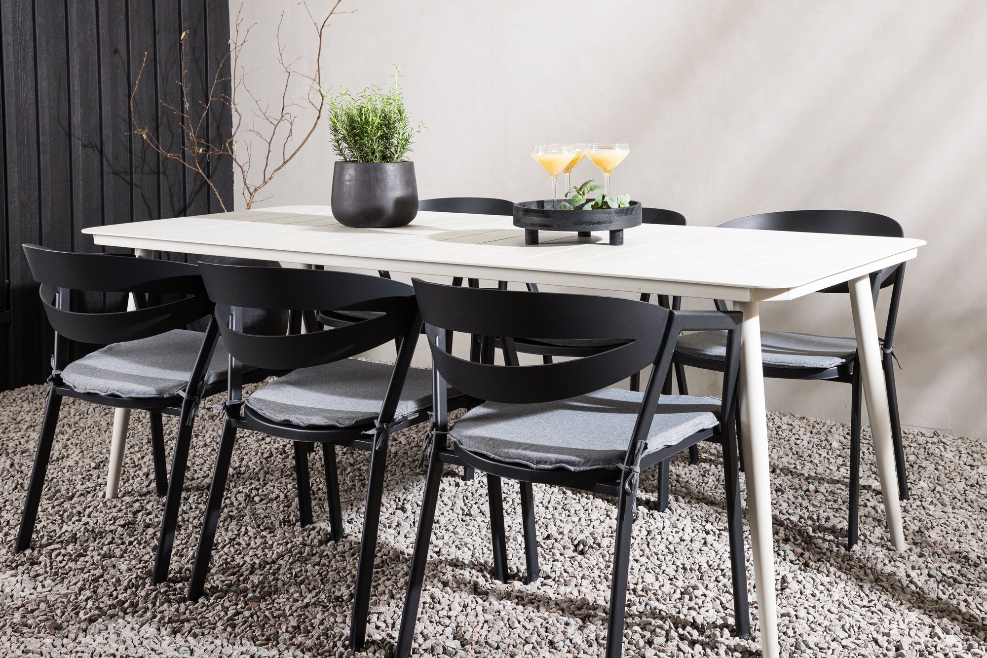 Venture Home Lina spisebord - Beige - 200*90 _1+ Slit - Spisebordsstol inc Cushion- Black /Grey - Aluminium - _6