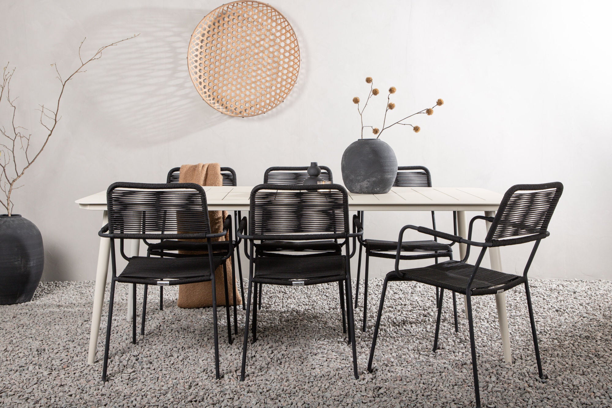 Venture Home Lina spisebord - Beige - 200*90 _1+ Lindos Armchair - Black Alu / Black Rope _6