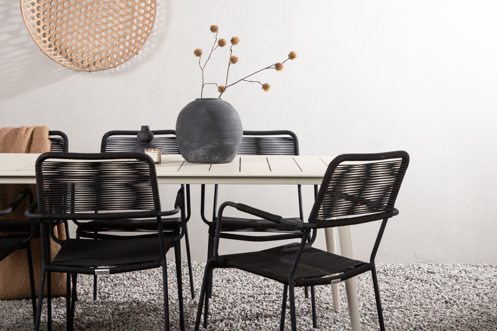 Venture Home Lina spisebord - Beige - 200*90 _1+ Lindos Armchair - Black Alu / Black Rope _6