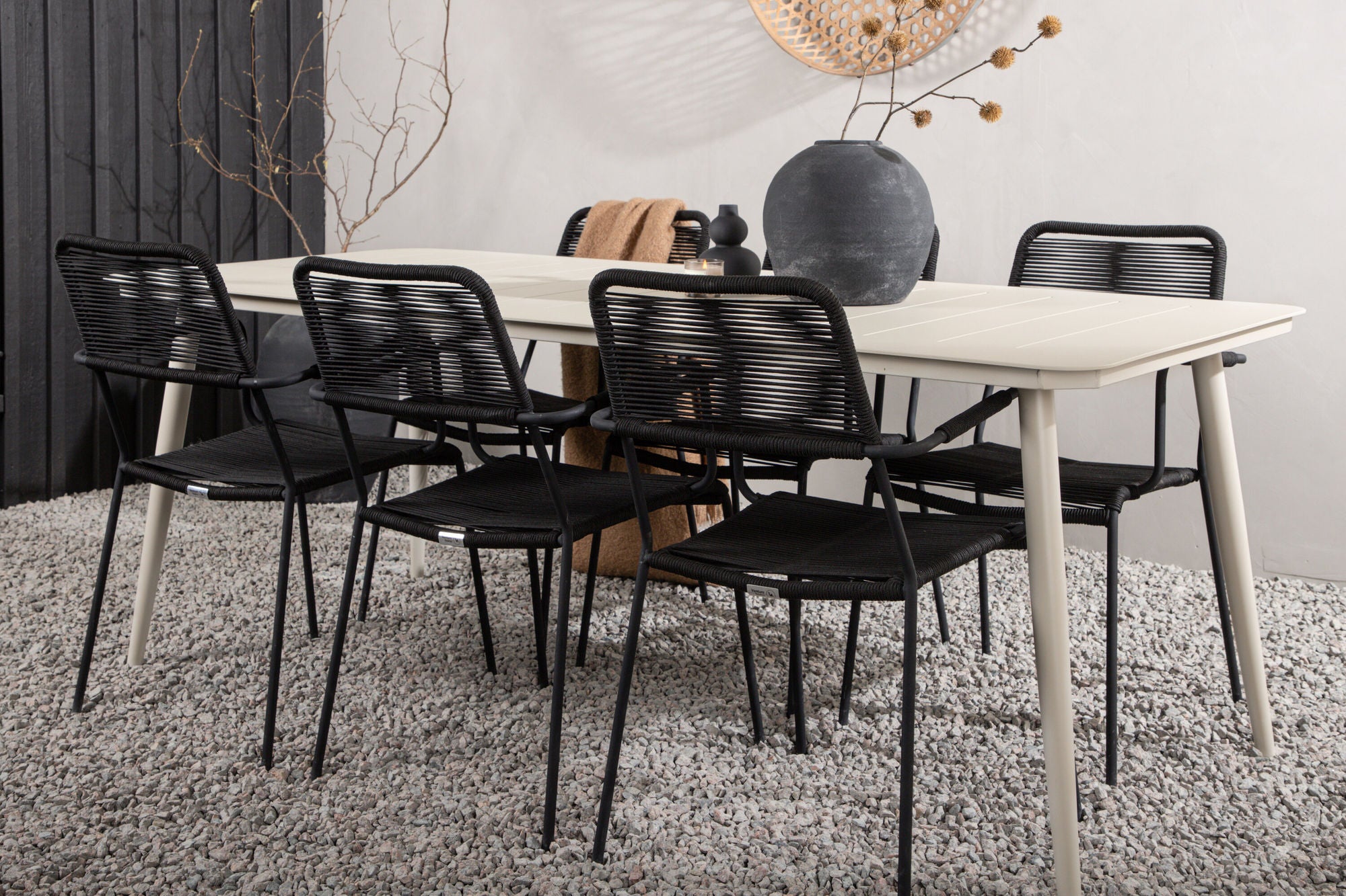 Venture Home Lina spisebord - Beige - 200*90 _1+ Lindos Armchair - Black Alu / Black Rope _6