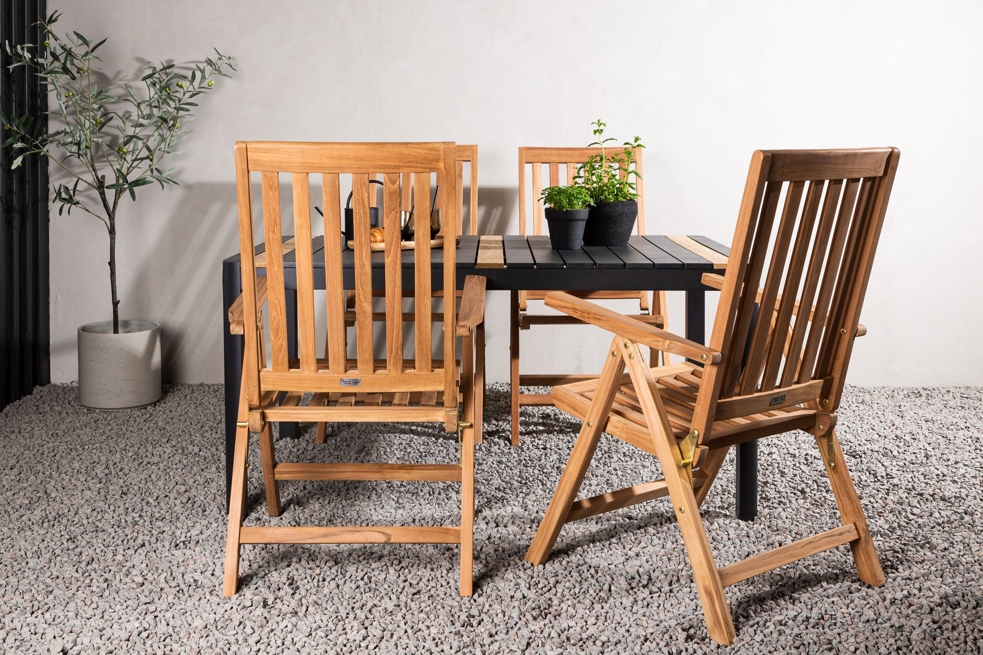 Venture Home Togo - spisebord- Black / Teak - Allu / Teak - 150*100 _1+ Kenya 5-position Folding stol - Teak _4
