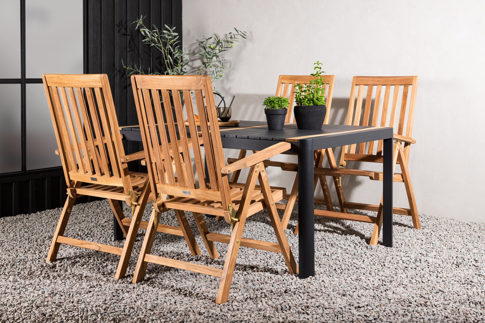 Venture Home Togo - spisebord- Black / Teak - Allu / Teak - 150*100 _1+ Kenya 5-position Folding stol - Teak _4