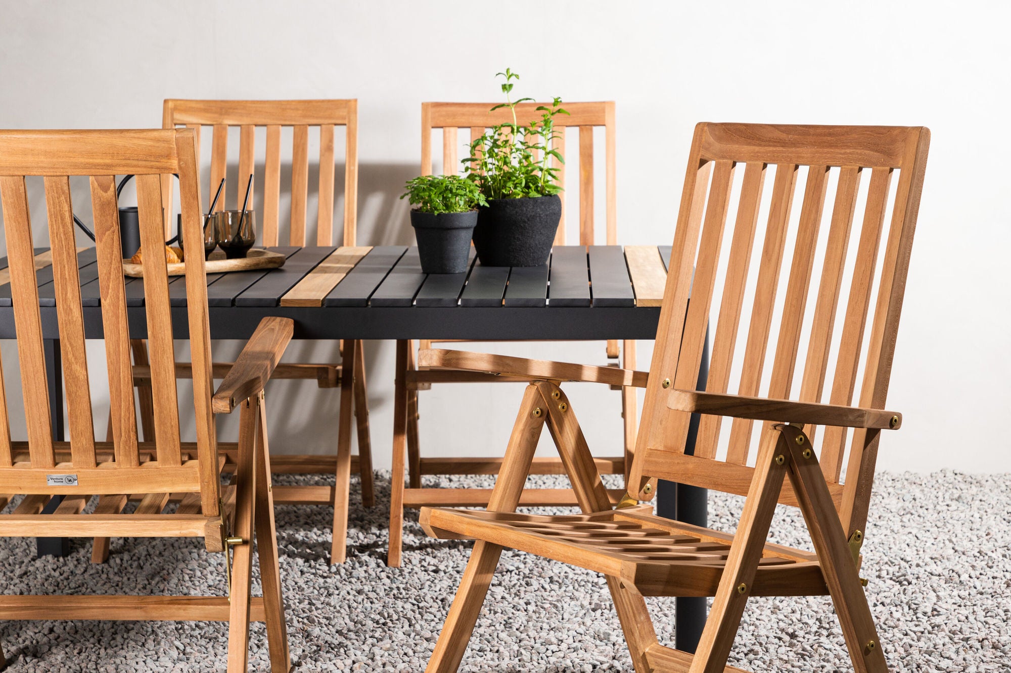 Venture Home Togo - spisebord- Black / Teak - Allu / Teak - 150*100 _1+ Kenya 5-position Folding stol - Teak _4